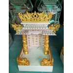 ตี่จู้เอี๊ยะหินอ่อน 16 นิ้ว ลงทองแแบบเต็มตัว 2 เสามังกร 3 ชั้นหลังคา