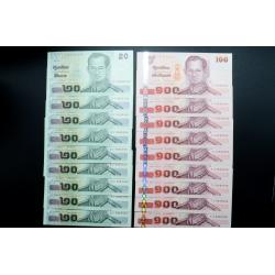 ธนบัตร 20,100 บาท แบบ15 ชุด9ใบ x 2 เลข 8888X88 UNC