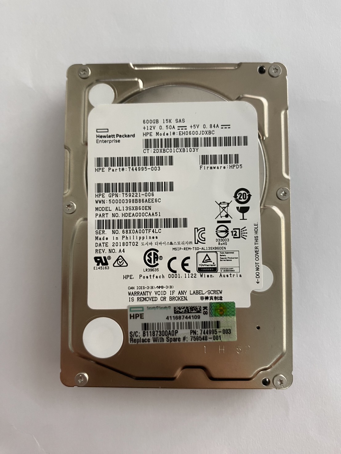 HP 600GB 15K 12G SAS 2.5" SC Hard Drive // HDD 744995-003 / EH0600JDXBC / GPN 759221-006 / AL3SXB60EN (Used) // สินค้ารับประกัน โดย บริษัท อะไหล่เซิร์ฟเวอร์ จำกัด