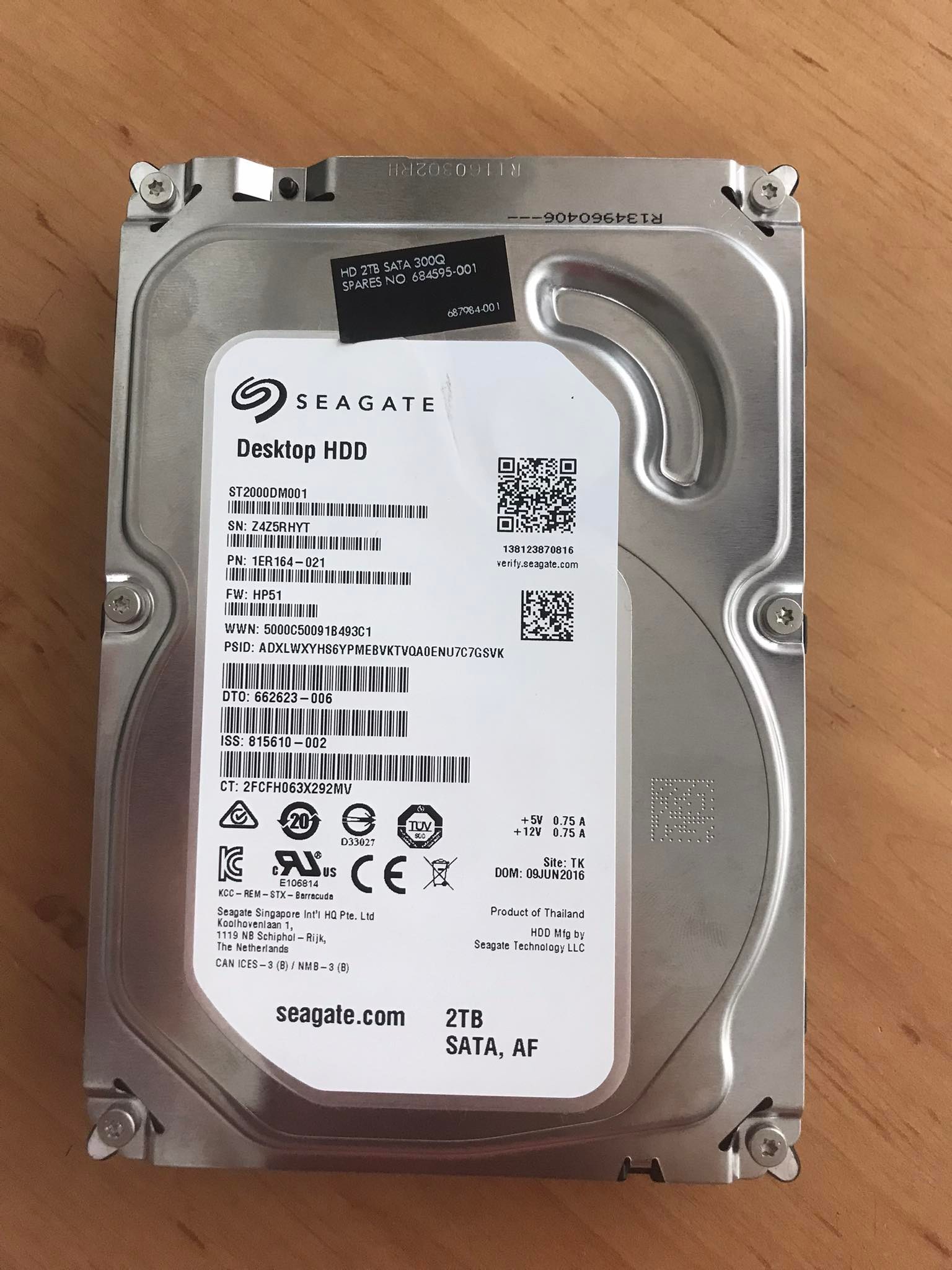 Seagate (HP) 2TB 7.2K Sata 6G HDD LFF 64MB Cache For Z8 G4 Hard Disk // 684595-001 / 687984-001 / ST2000DM001 / (Used) // สินค้ารับประกัน โดย บริษัท อะไหล่เซิร์ฟเวอร์ จำกัด