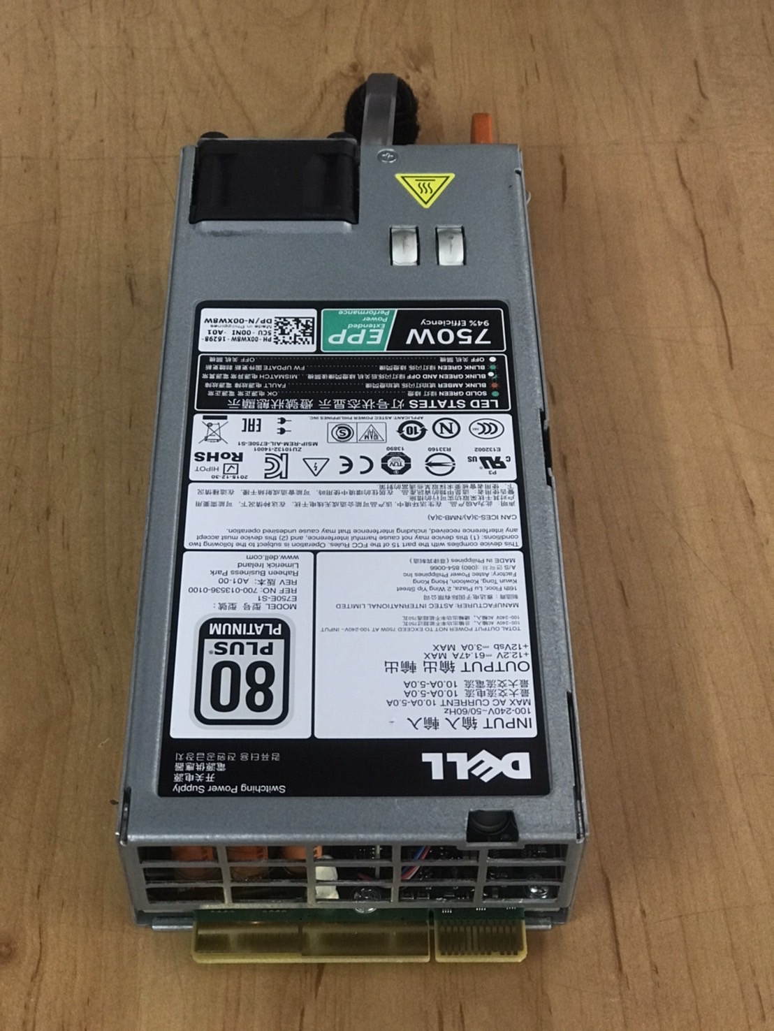 Dell Power Supply 750W E750E-S1 Hot-Swap R730 R730XD R630 T430 // 00XW8W, 0XW8W (Used) // สินค้ารับประกัน โดย บริษัท อะไหล่เซิร์ฟเวอร์ จำกัด