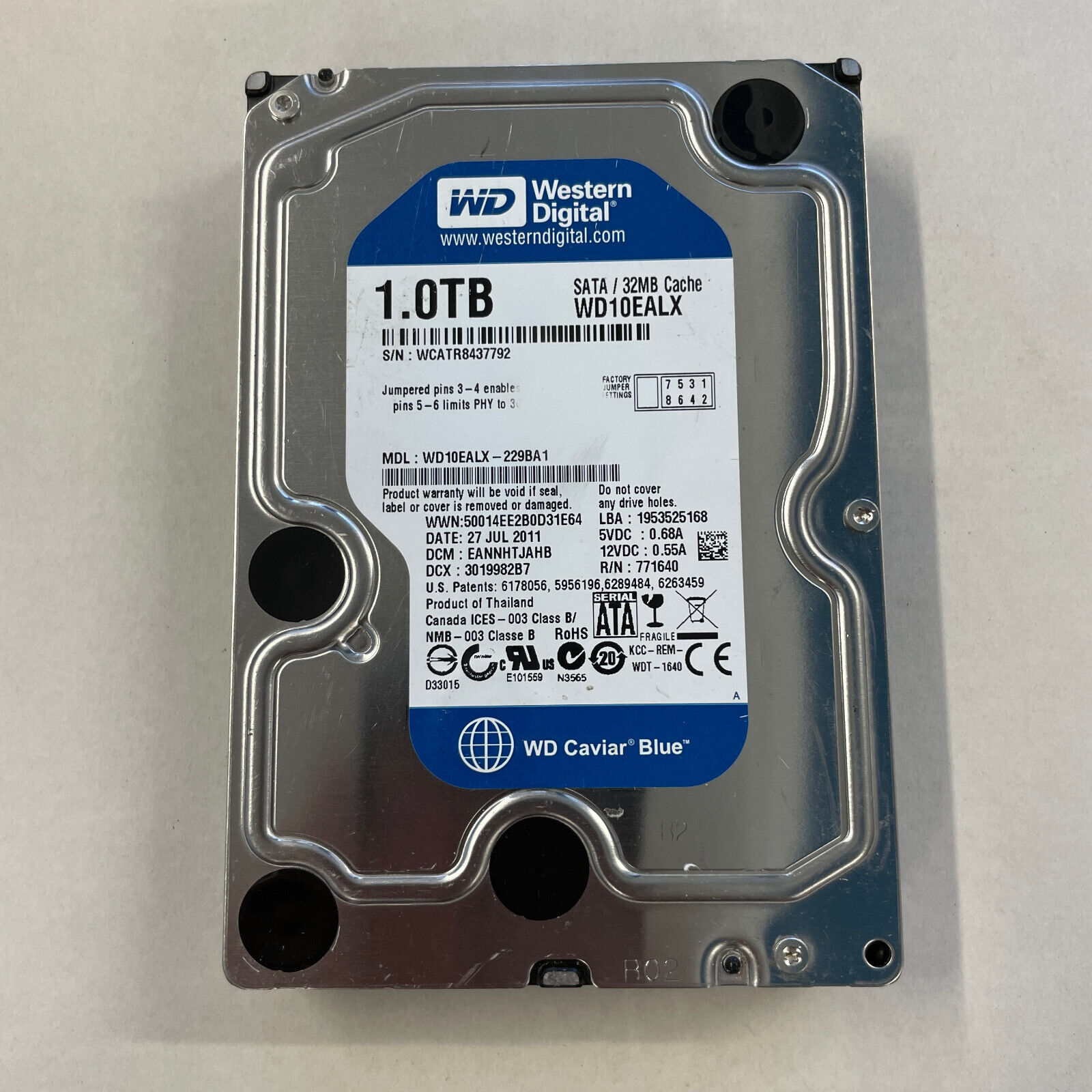 WD Caviar Blue 1TB 3.5" SATA HDD 7200 RPM 6Gb/s 32MB Cache Hard Drive // WD10EALX (Used) // สินค้ารับประกัน โดย บริษัท อะไหล่เซิร์ฟเวอร์ จำกัด