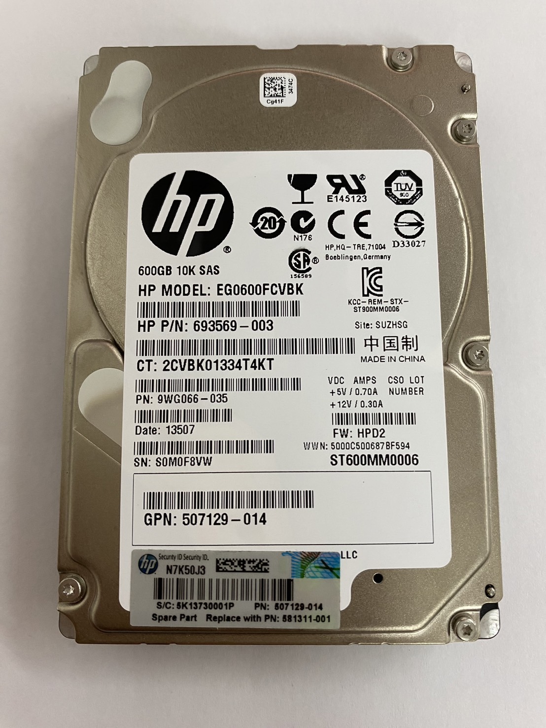 HP 600GB 10K 6G SAS 2.5" SC ENT Hard Drive No Tray // HDD 693569-003 / GPN 507129-014 / ST600MM0006 / EG0600FCVBK / 9WG066-035 (Used) // สินค้ารับประกัน โดย บริษัท อะไหล่เซิร์ฟเวอร์ จำกัด