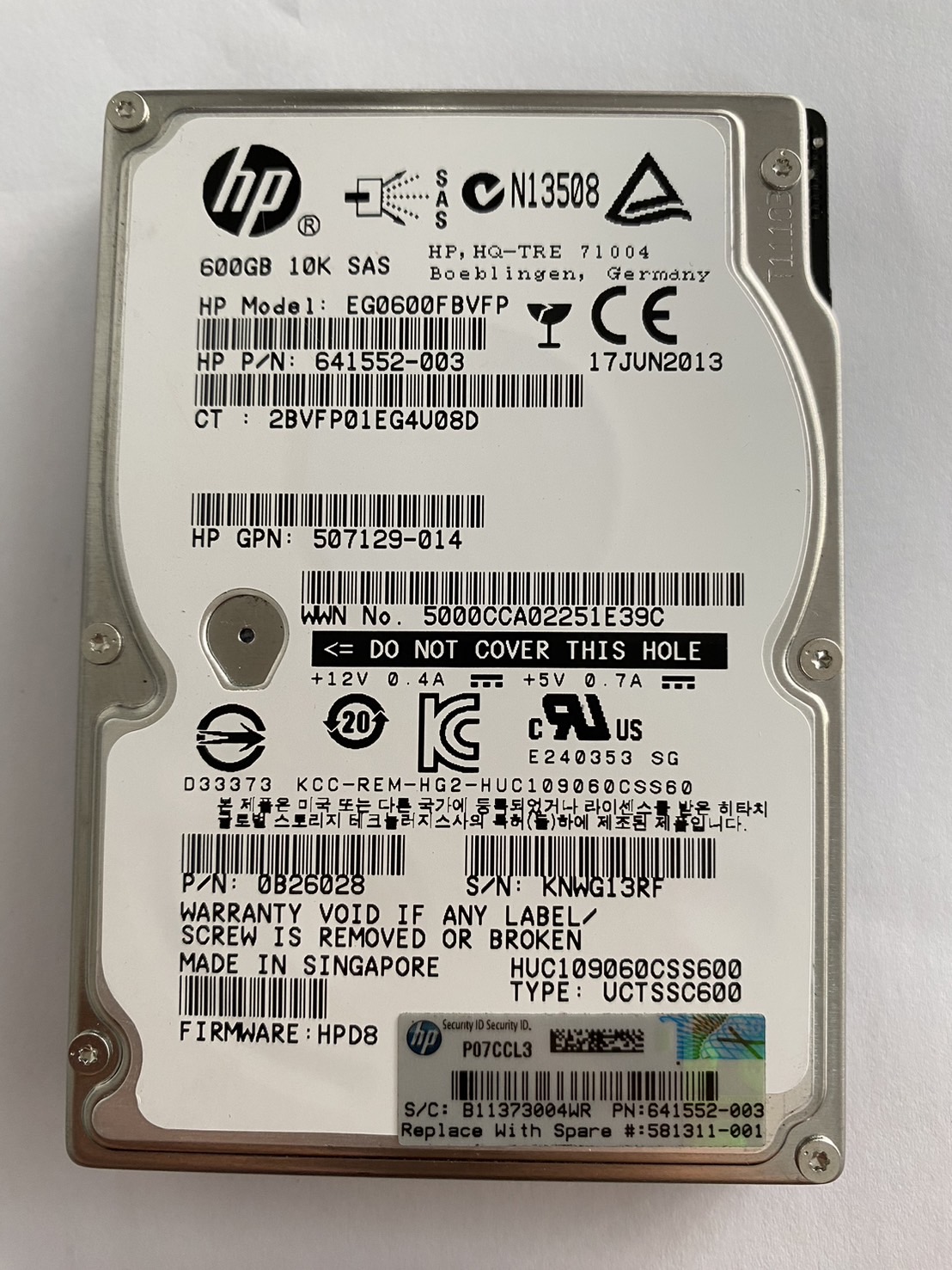HP 600GB 10K 6G SAS 2.5'' Hard Drive No Tray // HDD 641552-003 / GPN 507129-014 / HUC109060CSS600 / EG0600FBVFP / 0B2628 (Used) // สินค้ารับประกัน โดย บริษัท อะไหล่เซิร์ฟเวอร์ จำกัด