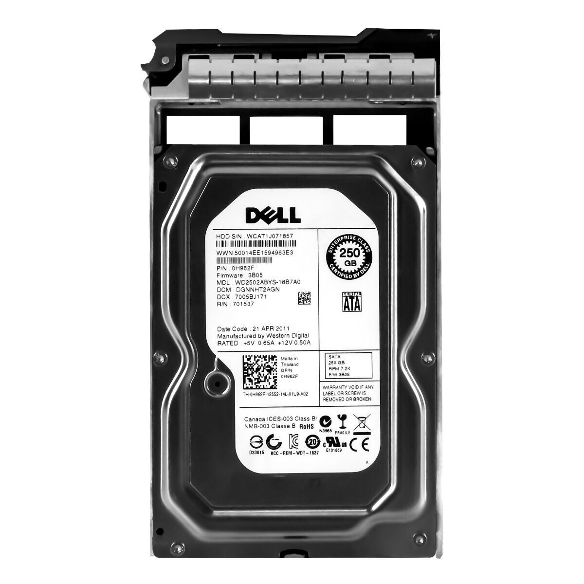 Dell 250GB 7.2K 3G Sata II 3.5" Hard Drive // 0H962F / H962F / WD250ABYS-18B7A0 (Used) // สินค้ารับประกัน โดย บริษัท อะไหล่เซิร์ฟเวอร์ จำกัด