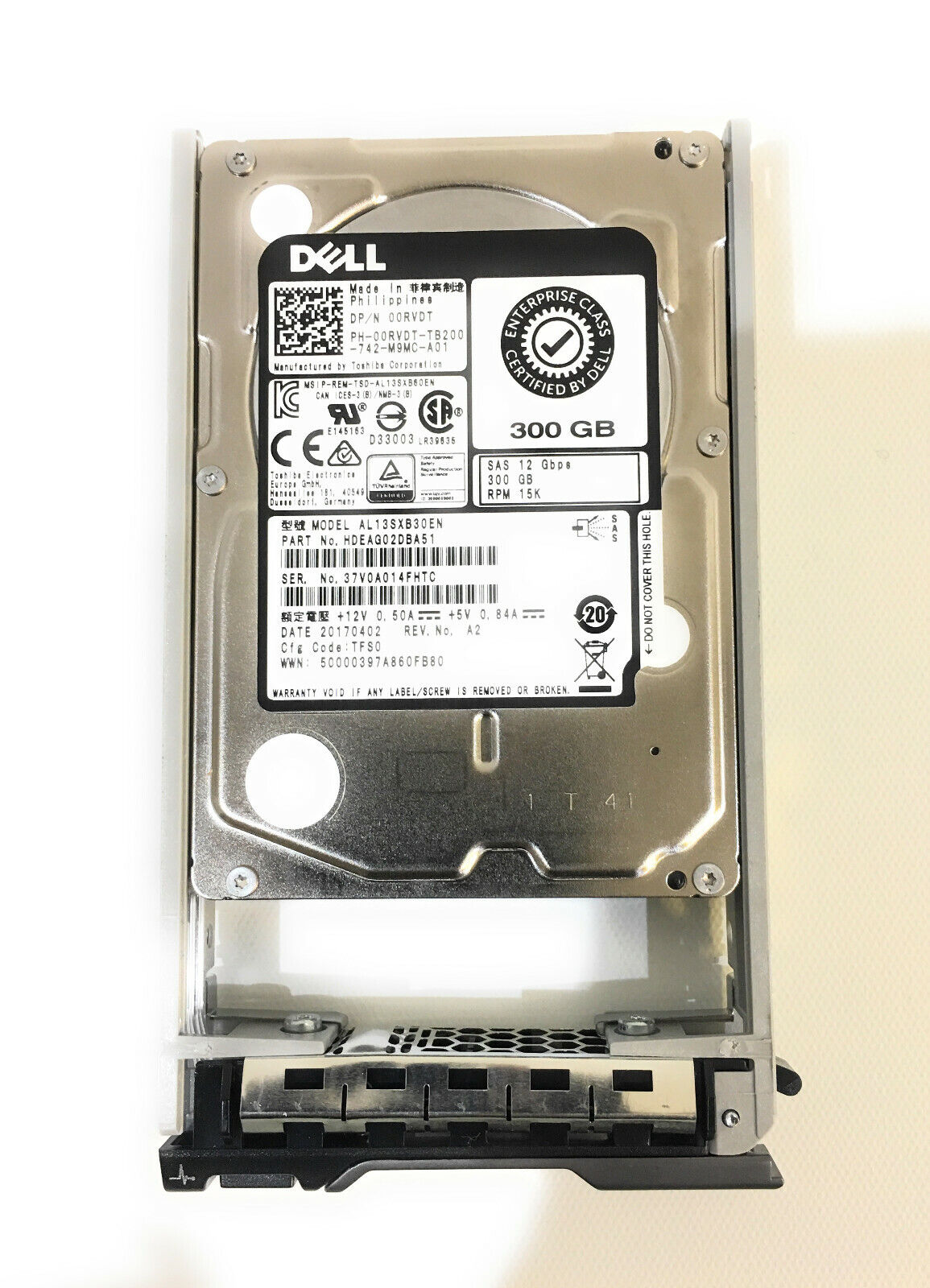 Dell 300GB 15K 12G SAS 2.5" HDD Hard Drive // 0RVDT / 00RVDT / AL13SXB30EN (Used) // สินค้ารับประกัน โดย บริษัท อะไหล่เซิร์ฟเวอร์ จำกัด