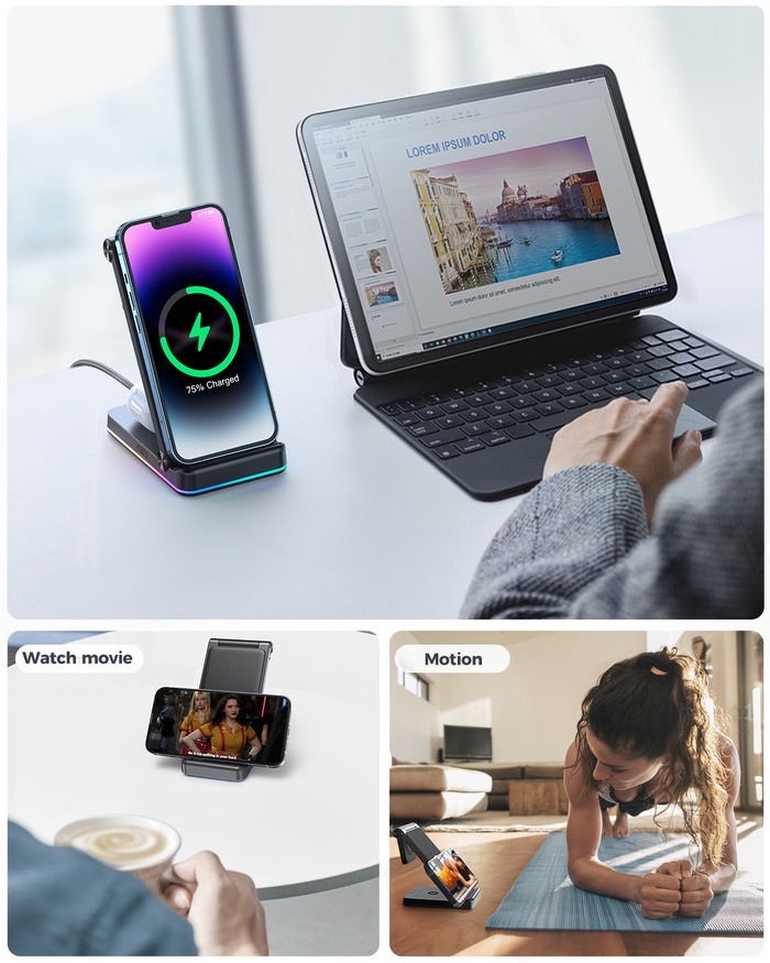 JR-WQN01 3-IN-1 FOLDABLE WIRELESS CHARGING STATION