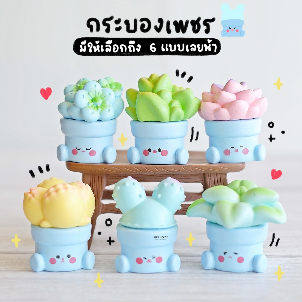 โมเดลกระบองเพขร แคคตัส Cactus ชุดกระถางสีฟ้า (ชุด 6 แบบ) MS6064 ตุ๊กตาจิ๋ว โมเดลจิ๋ว ตุ๊กตาเรซิ่น แต่งสวน แต่งบ้าน งานDIY