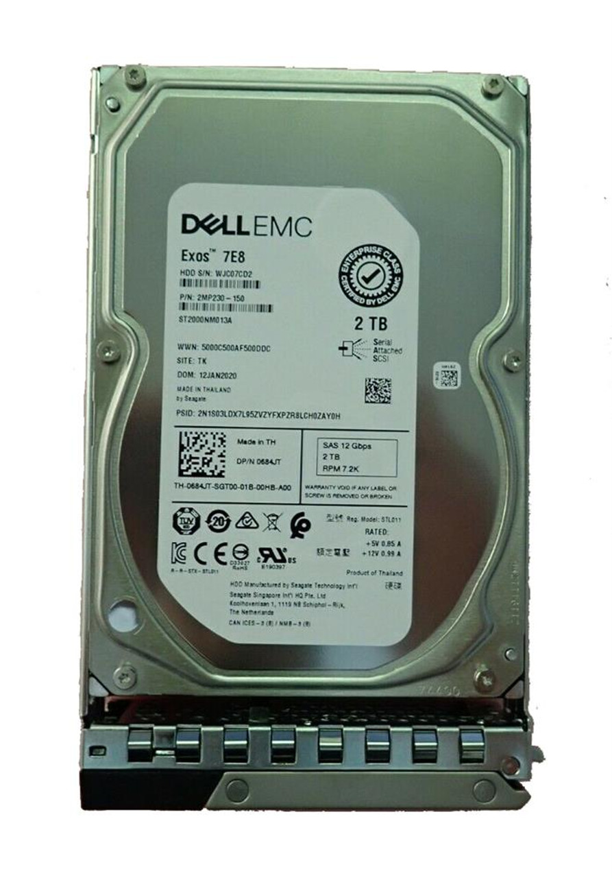 Dell 2TB 7.2K 12Gbps SAS 3.5'' Server Hard Drive In Caddy // 684JT 0684JT (ST2000NM013A) (Used) // สินค้ารับประกัน โดย บริษัท อะไหล่เซิร์ฟเวอร์ จำกัด