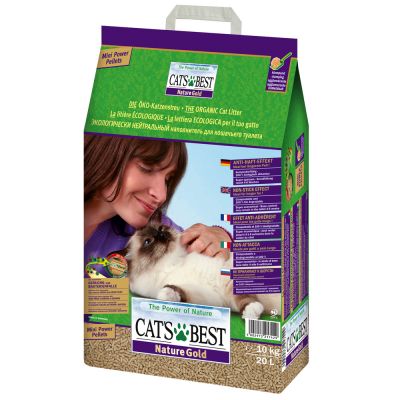 Cat best nature gold ทรายแมวเปลือกไม้สนอัดแท่ง สีม่วง 20 ลิตร