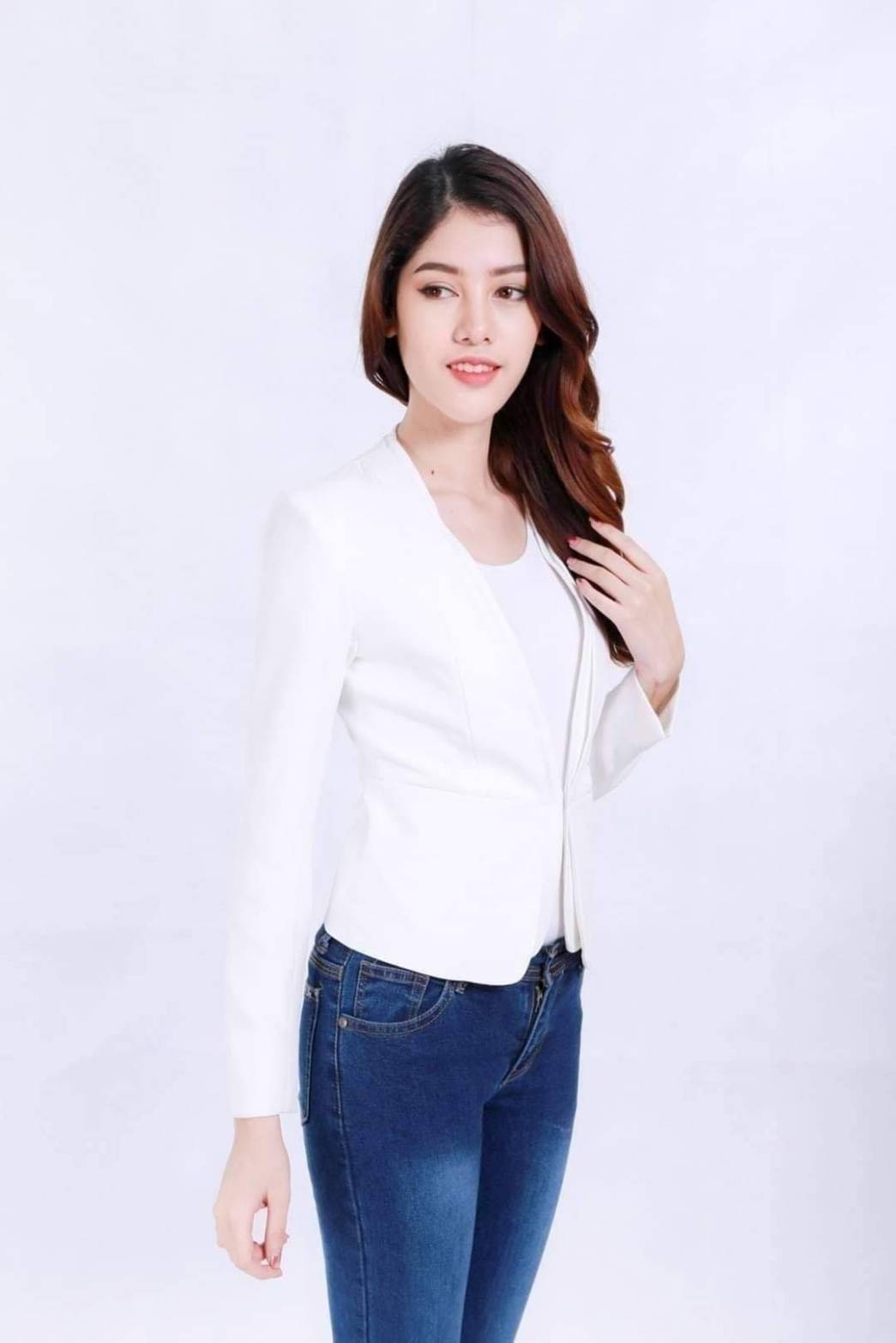 เสื้อสูทผู้หญิง ไม่มีปกตัวสั้นElegance #5141