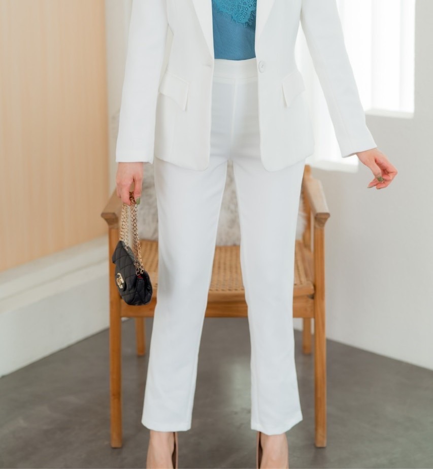 กางเกงขายาวผู้หญิง สีขาว/ม่วงองุ่น Smart Pant #2236-2
