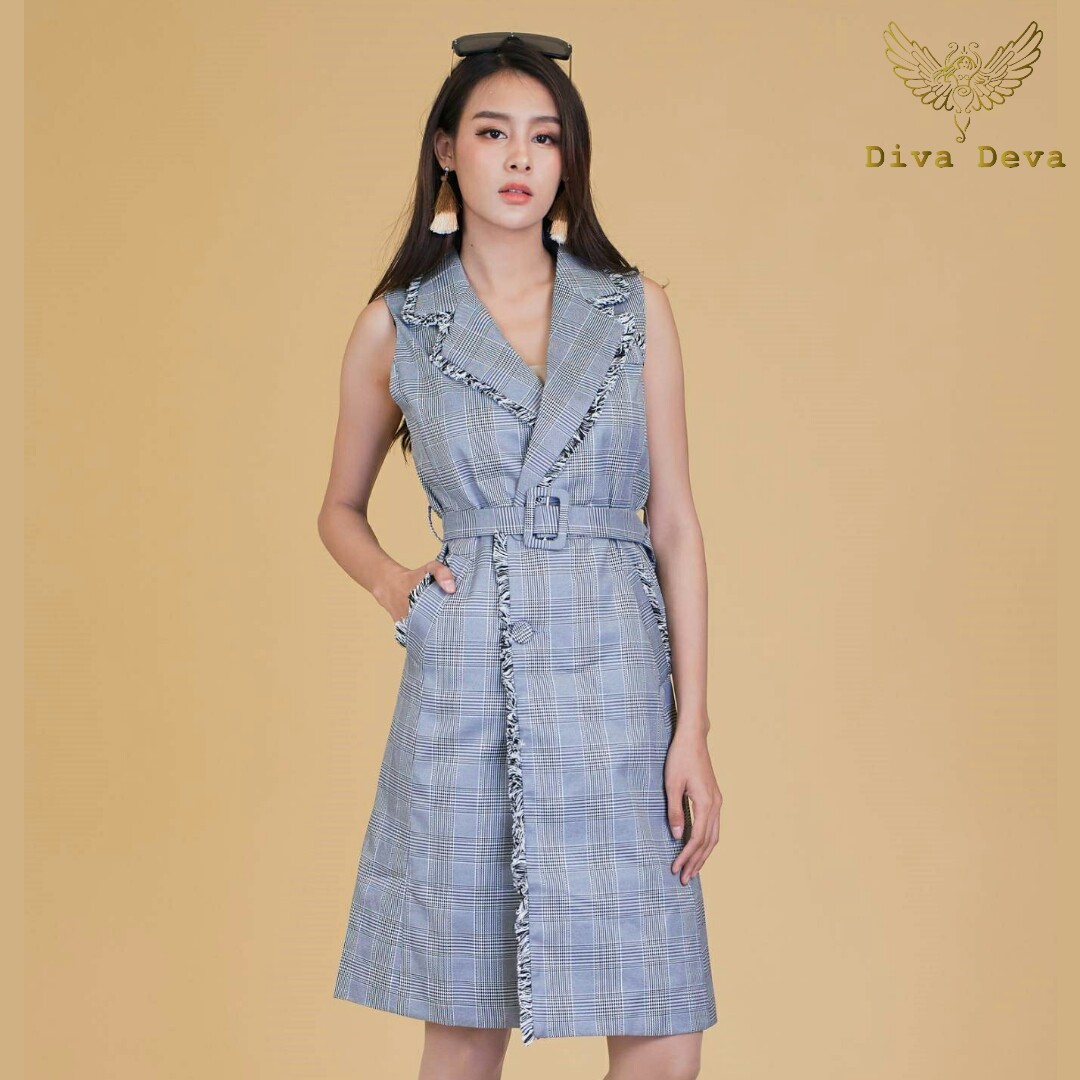 เดรสยาวลายสก็อต Grace Long vest (S-L) #1807