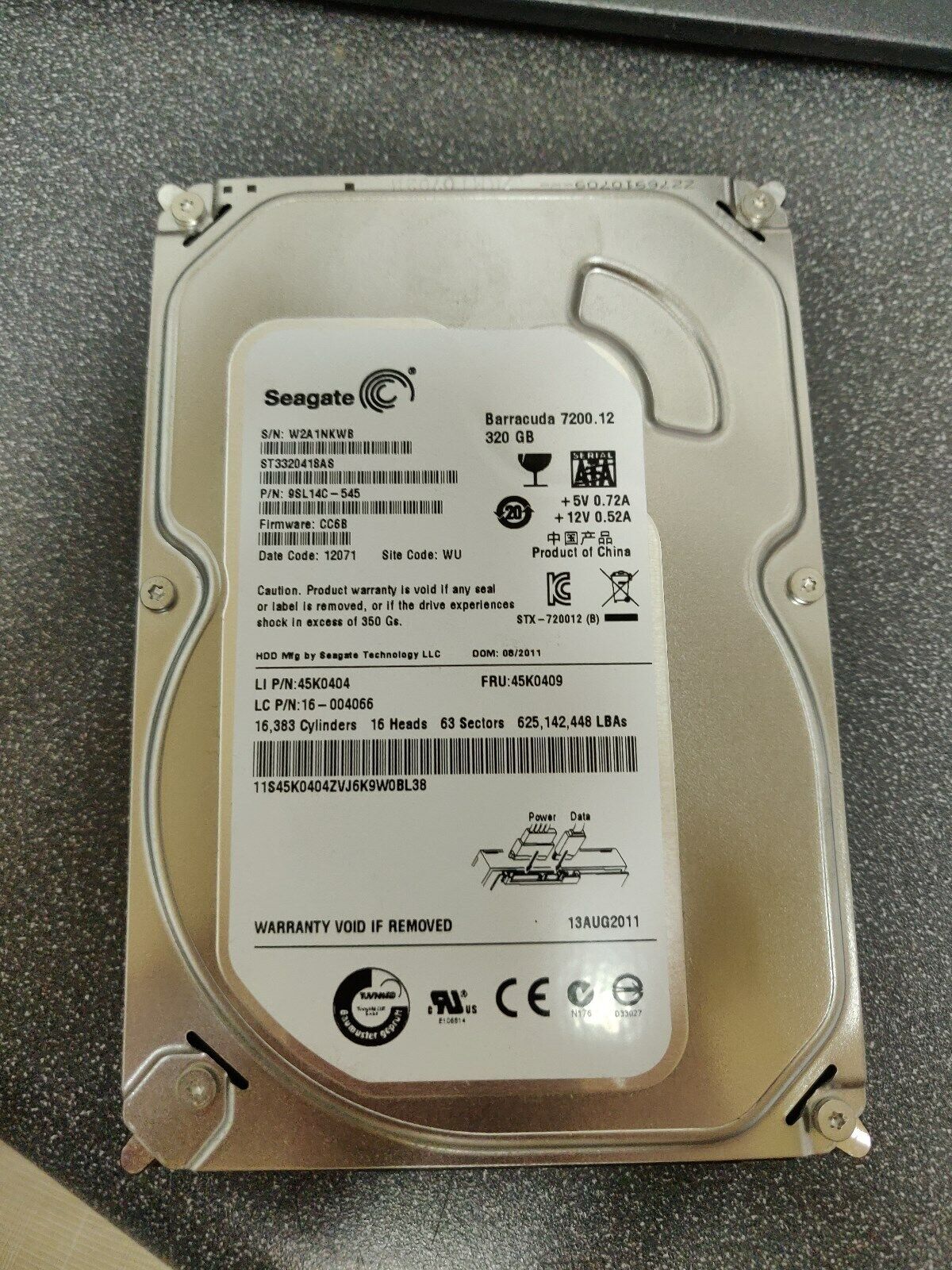 IBM / Seagate 320GB 7.2K Sata 3.5" Hard Disk Drive // FRU 45K0409 45K0404 ST3320418AS (Used) // สินค้ารับประกัน โดย บริษัท อะไหล่เซิร์ฟเวอร์ จำกัด