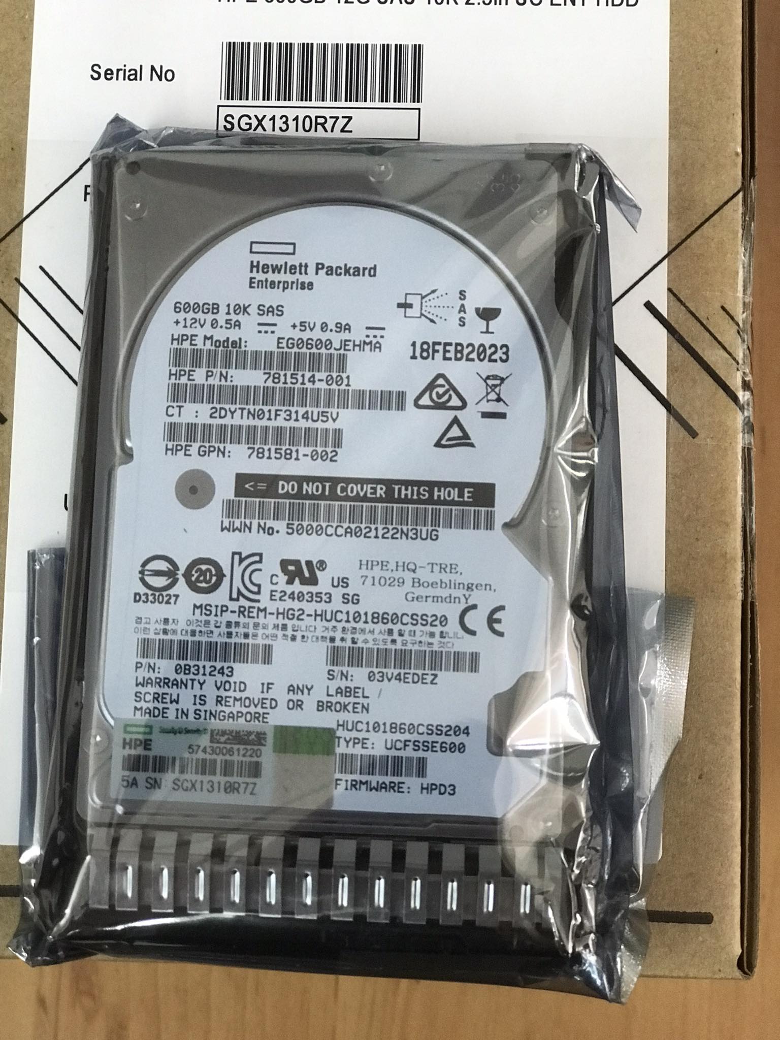 HP 600GB 10K SAS 12G SFF 2.5" SC HDD 781514-001 / GPN 781581-002 / 781516-B21 / 0B31243 / EG0600JEHMA / Tray 781577-001 ( New In Box ) // สินค้ารับประกัน โดย บริษัท อะไหล่เซิร์ฟเวอร์ จำกัด