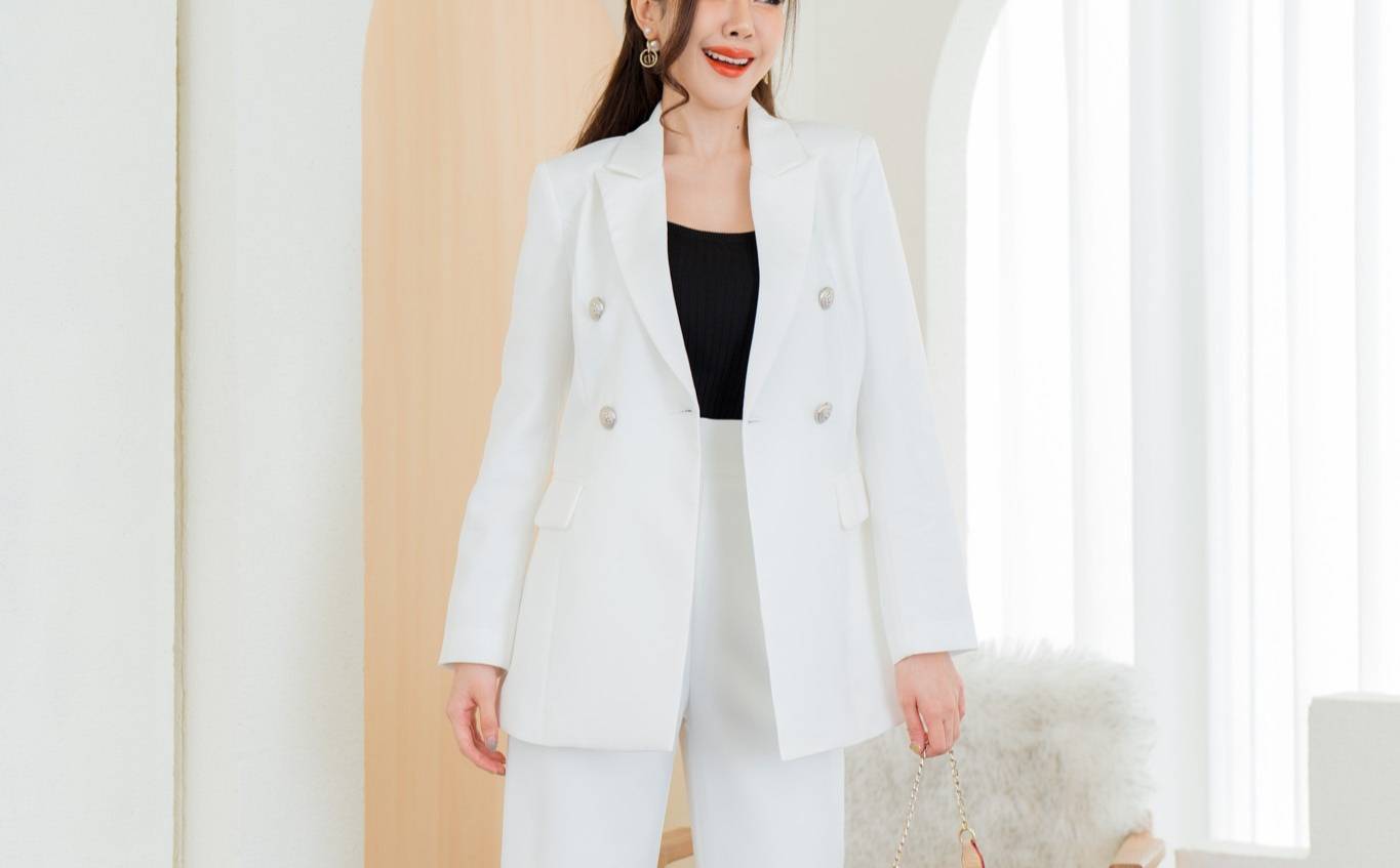 เสื้อสูทตัวยาวCosmo Blazer สีขาว/ดำ/กรม #2111 (ไม่รวมกางเกง)
