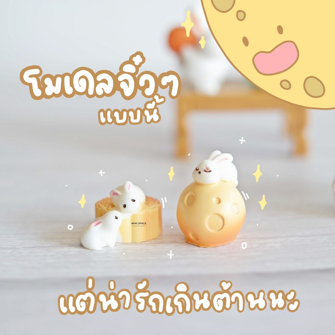 ตุ๊กตากระต่าย กับขนมไหว้พระจันทร์ SP5113 ตุ๊กตาจิ๋ว โมเดลจิ๋ว แต่งสวน แต่งบ้าน งานDIY