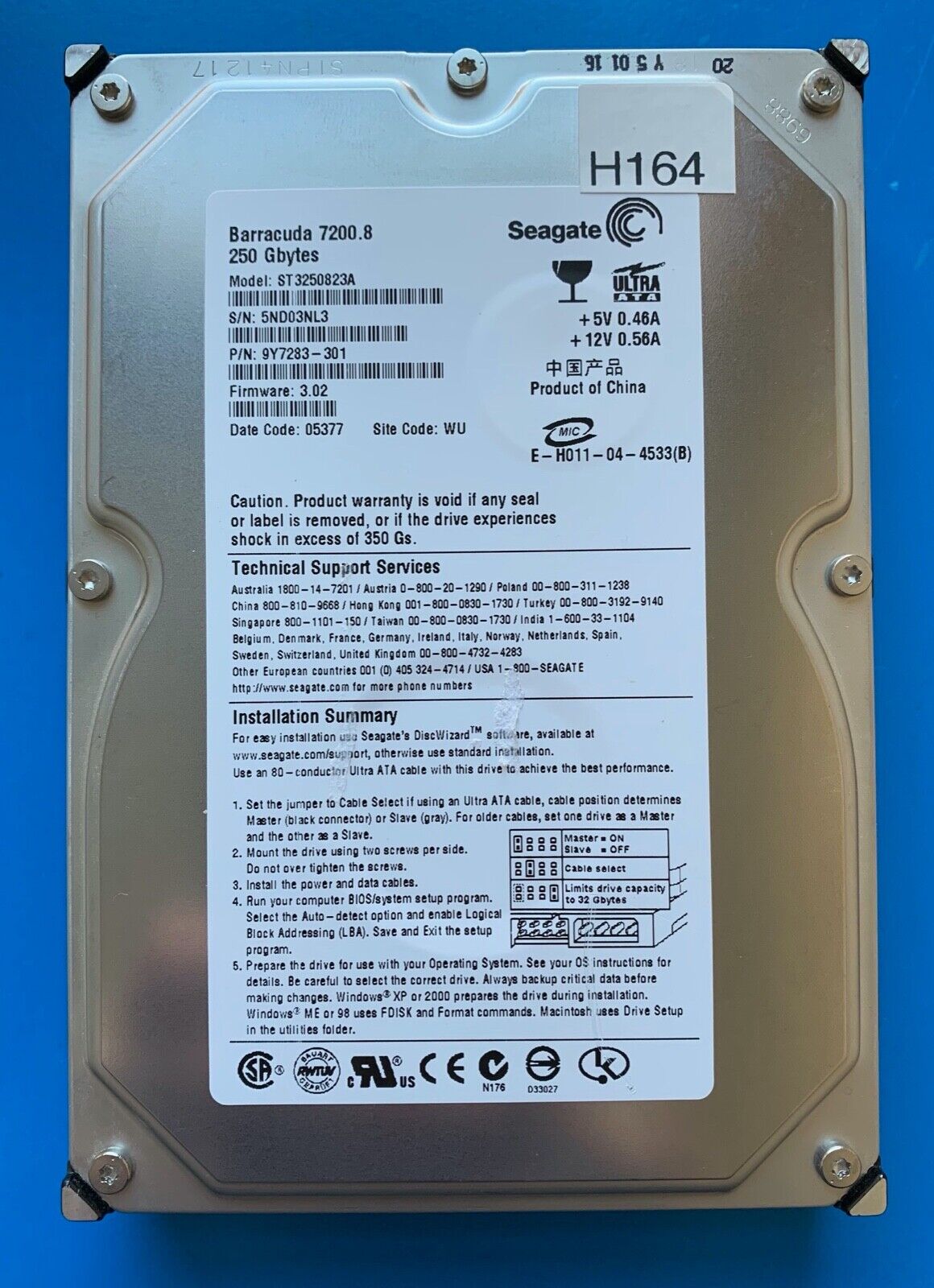 Seagate Barracuda 250GB 7200U/min 8MB ATA IDE II 3.5" Hard Drive // ST3250823A (Used) // สินค้ารับประกัน โดย บริษัท อะไหล่เซิร์ฟเวอร์ จำกัด