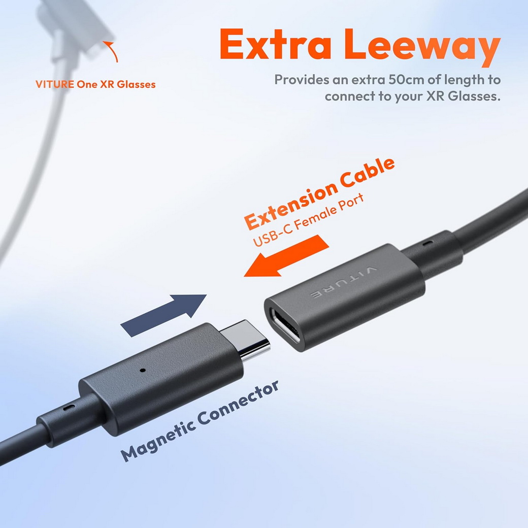 VITURE : 50cm USB-C Extension Cable – เชื่อมต่อได้สบายยิ่งขึ้น ดูหนัง เล่นเกม หรือทำงาน ไม่ต้องถือให้เมื่อย