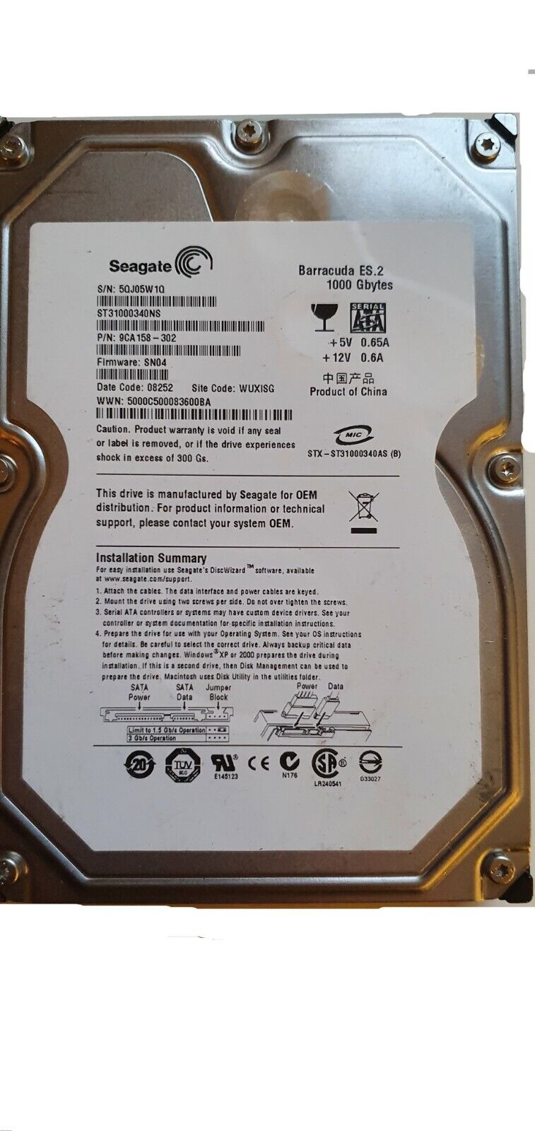SEAGATE Barracuda 1TB 3.5" SATA HDD Hard Disk Drive // ST31000340NS (Used) // สินค้ารับประกัน โดย บริษัท อะไหล่เซิร์ฟเวอร์ จำกัด