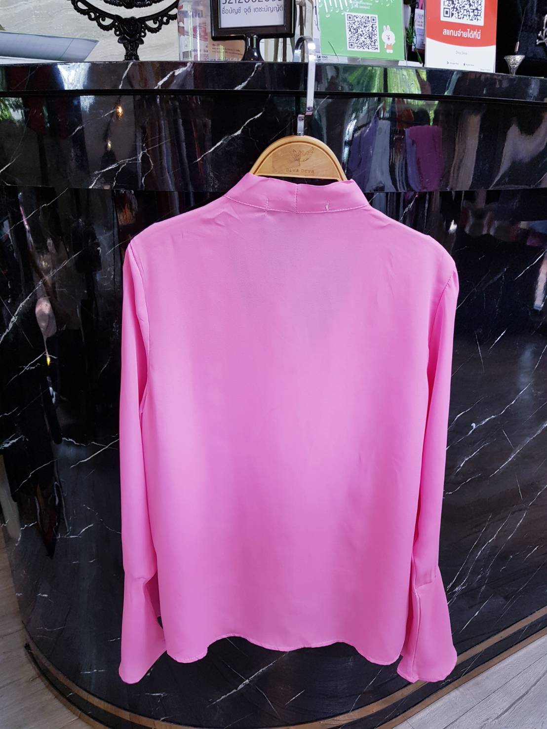 9001 Kim Shirt แขนระบาย ขาว/ม่วง/ชมพู (FreeSize)