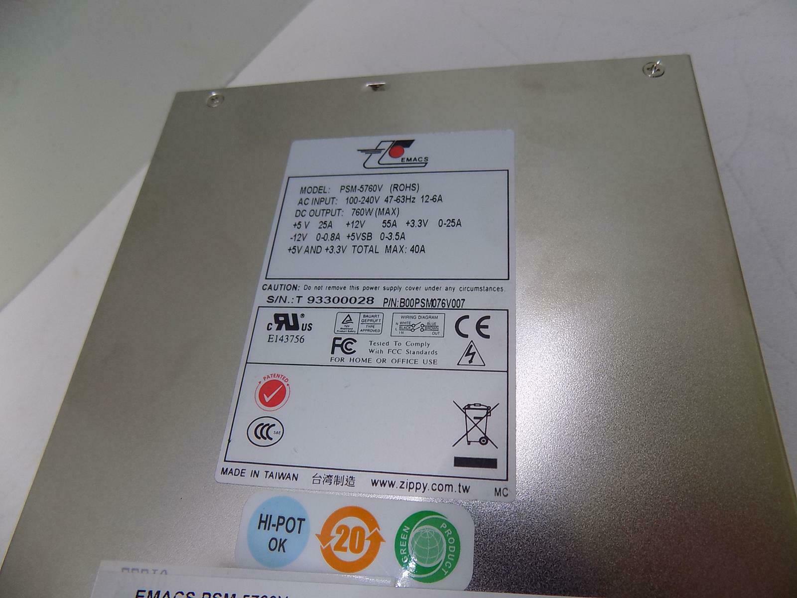 Zippy Emacs 760W Power Supply // B00PSM076V006 / B00PSM076V007 / PSM-5760V (Used) // สินค้ารับประกัน โดย บริษัท อะไหล่เซิร์ฟเวอร์ จำกัด