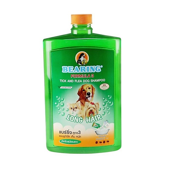 *** แถมฟรี แป้งกำจัดหมัด 150 กรัม *** Bearing Tick and Flea dog shampoo formula 3 แบร์ริ่ง แชมพูกำจัดเห็บหมัด สูตร3 สำหรับสุนัขขนยาว สีเขียว 3000ml