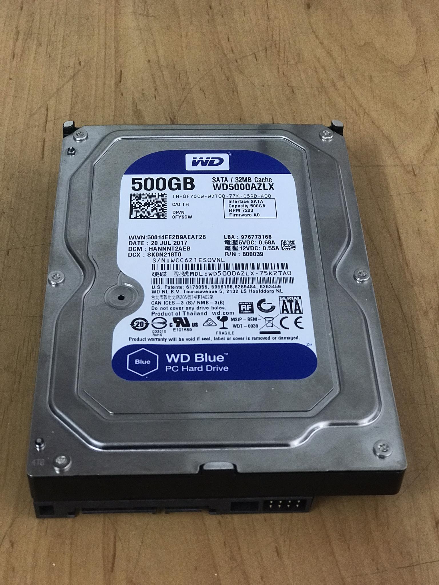 Dell / Western Digital 500GB 7.2K SATA 6G 3.5" Hard Drive // Dell 0FY6CW / WD5000AZLX (Used) // สินค้ารับประกัน โดย บริษัท อะไหล่เซิร์ฟเวอร์ จำกัด