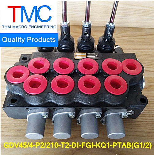 ไฮโดรลิกคอนโทรนวาวล์4แกน4หุนมีcarry over(45-55L)(4,500Psi/310Bar)Quality Products GDV45/4-P2/210-T2-DI-FGI-KQ1-PTAB(G1/2)