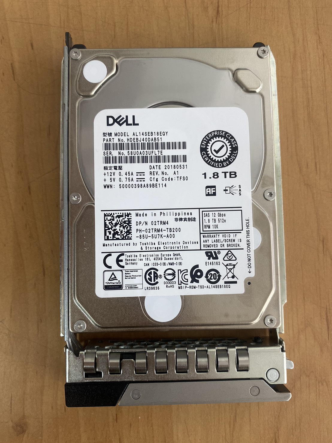 Dell 1.8TB 10K 12G SAS 512e 2.5'' HDD // 02TRM4 / AL14SEB18EQY (Used) // สินค้ารับประกัน โดย บริษัท อะไหล่เซิร์ฟเวอร์ จำกัด