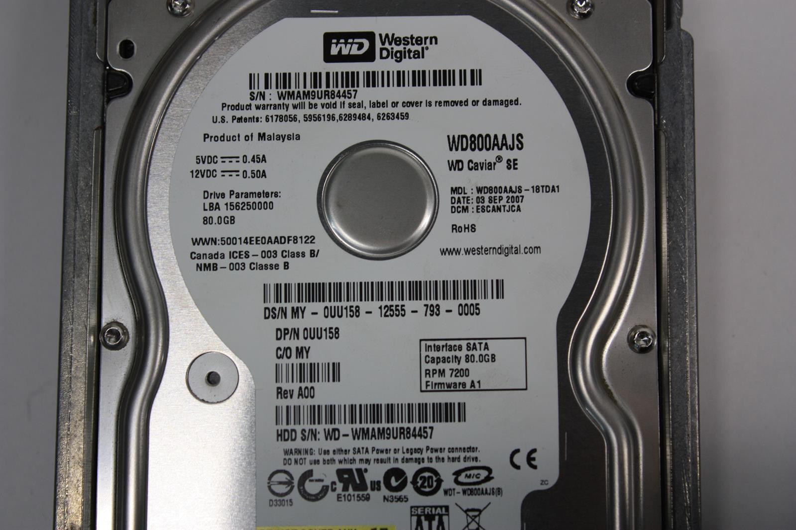 Dell / Western Ddgital 80GB 7.2K Sata 3.5" Hard Disk // 0UU158 / WD800AAJS (Used) // สินค้ารับประกัน โดย บริษัท อะไหล่เซิร์ฟเวอร์ จำกัด