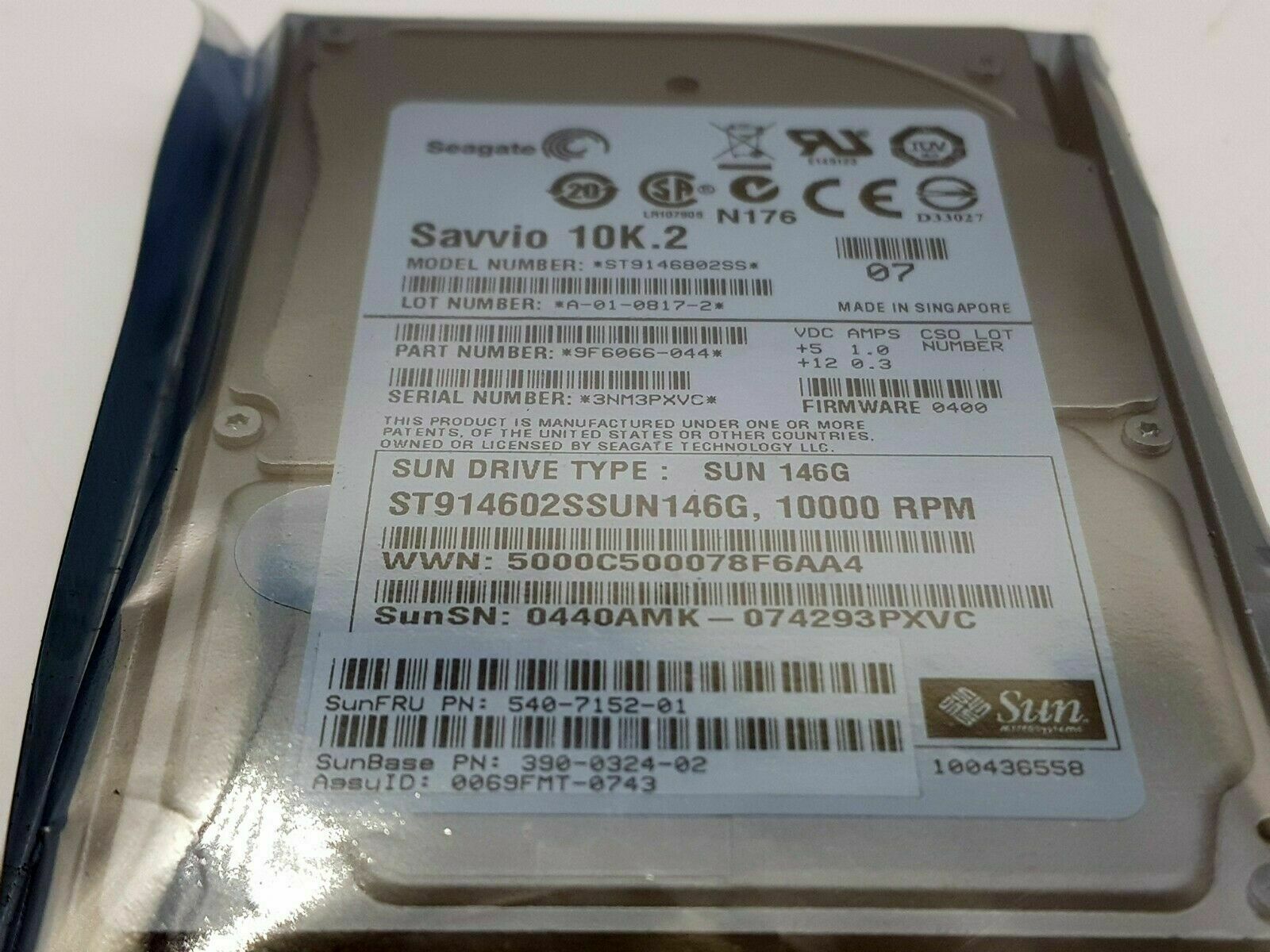 Sun 146GB 10K 3G SAS 2.5" F 0603 HDD // 540-7355-02 / 390-0324-03 / ST9146802SS (Used) // สินค้ารับประกัน โดย บริษัท อะไหล่เซิร์ฟเวอร์ จำกัด