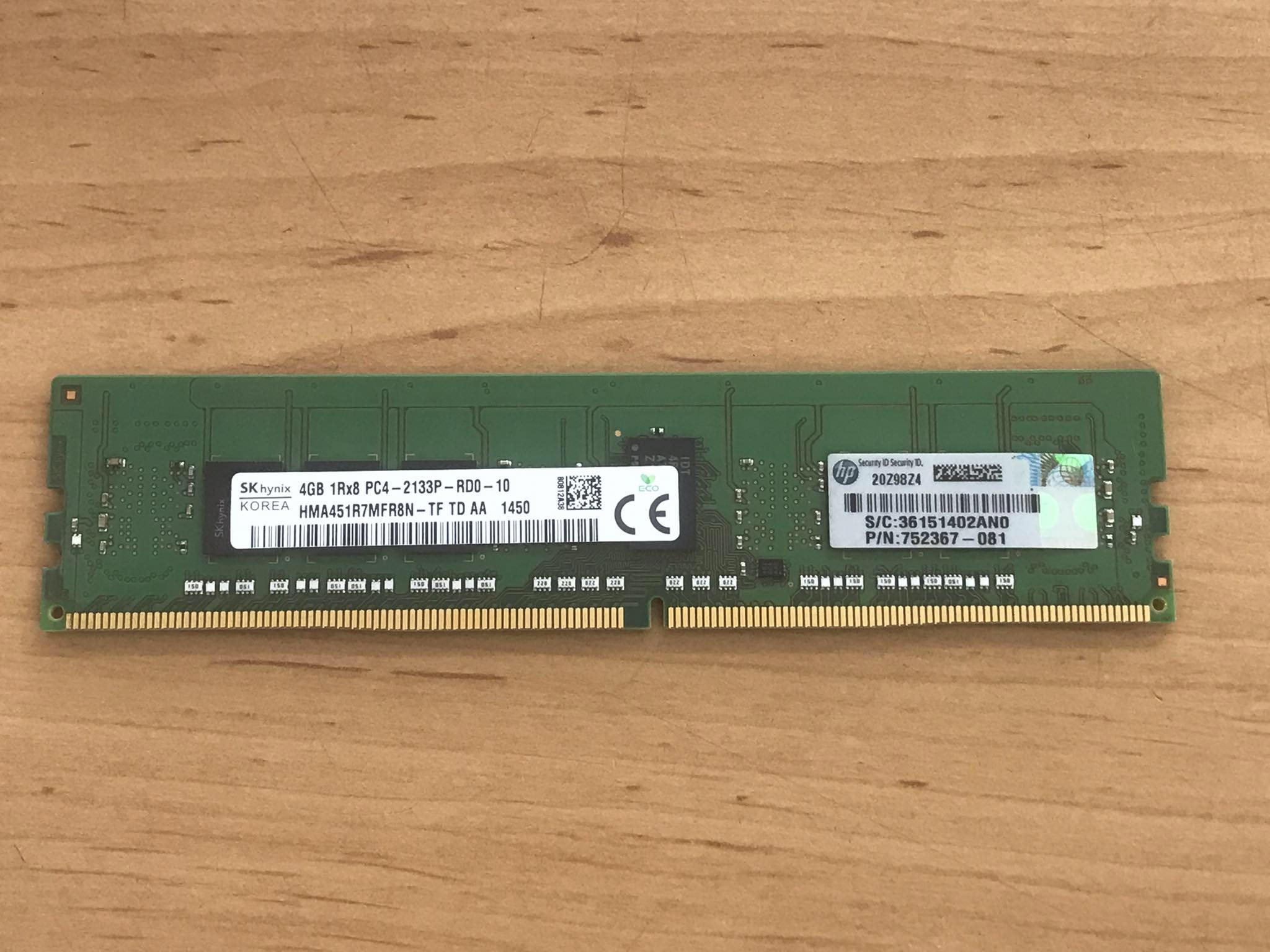 HP 4GB (1Rx8) PC4-2133P -R Server Memory RAM // 752367-081 (Used) // สินค้ารับประกัน โดย บริษัท อะไหล่เซิร์ฟเวอร์ จำกัด