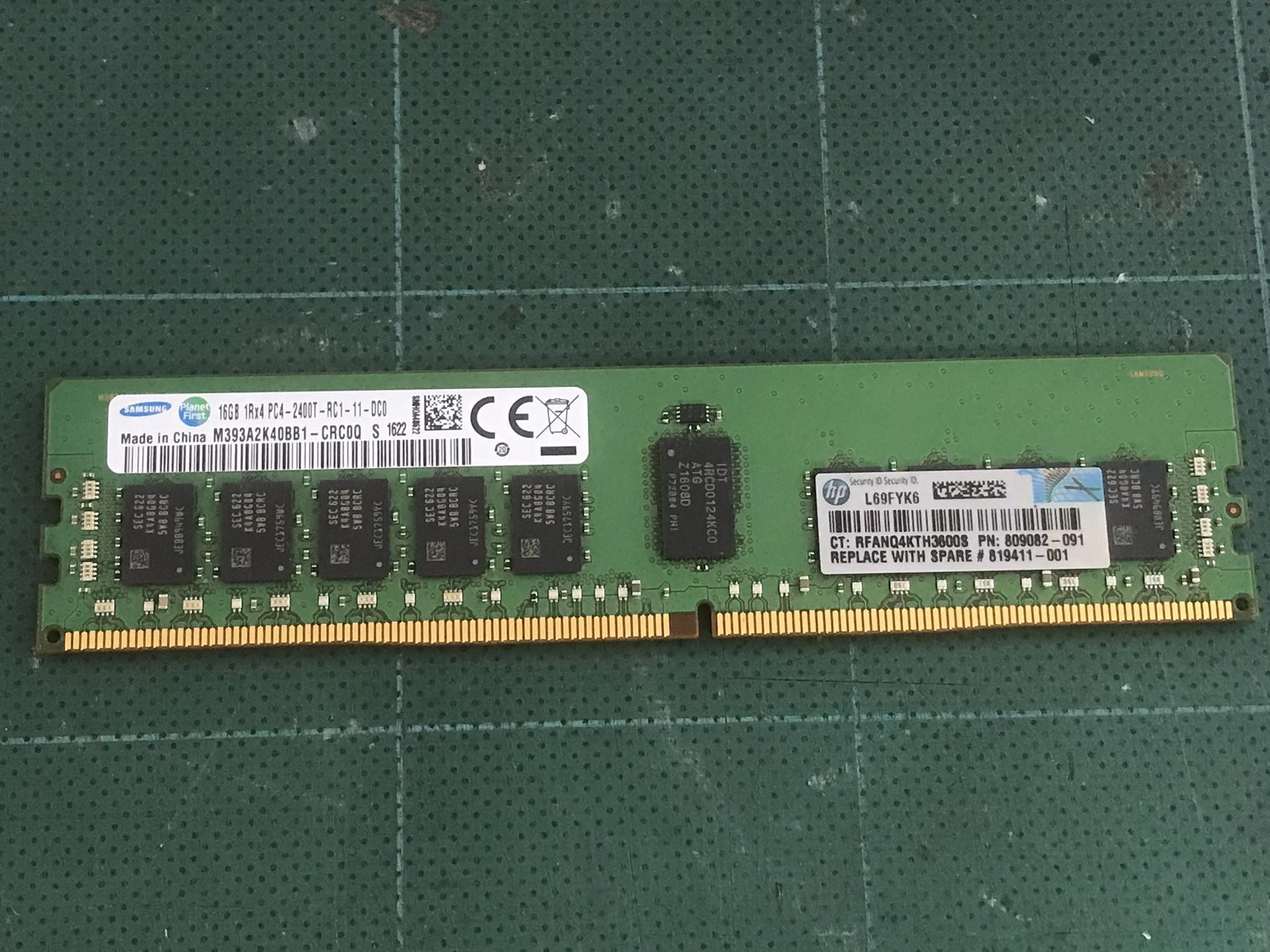 HP 16GB (1Rx4) PC4-2400T -R Server Memory RAM // 809082-091, 819411-001, M393A2K40BB1-CRC0Q (Used) // สินค้ารับประกัน โดย บริษัท อะไหล่เซิร์ฟเวอร์ จำกัด