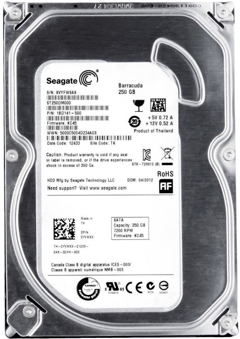Dell / Seagate 250GB 7.2K SataIII 3.5" 16MB Hard Drive // 0YVMKX / ST250DM000 (Used) //สินค้ารับประกัน โดย บริษัท อะไหล่เซิร์ฟเวอร์ จำกัด