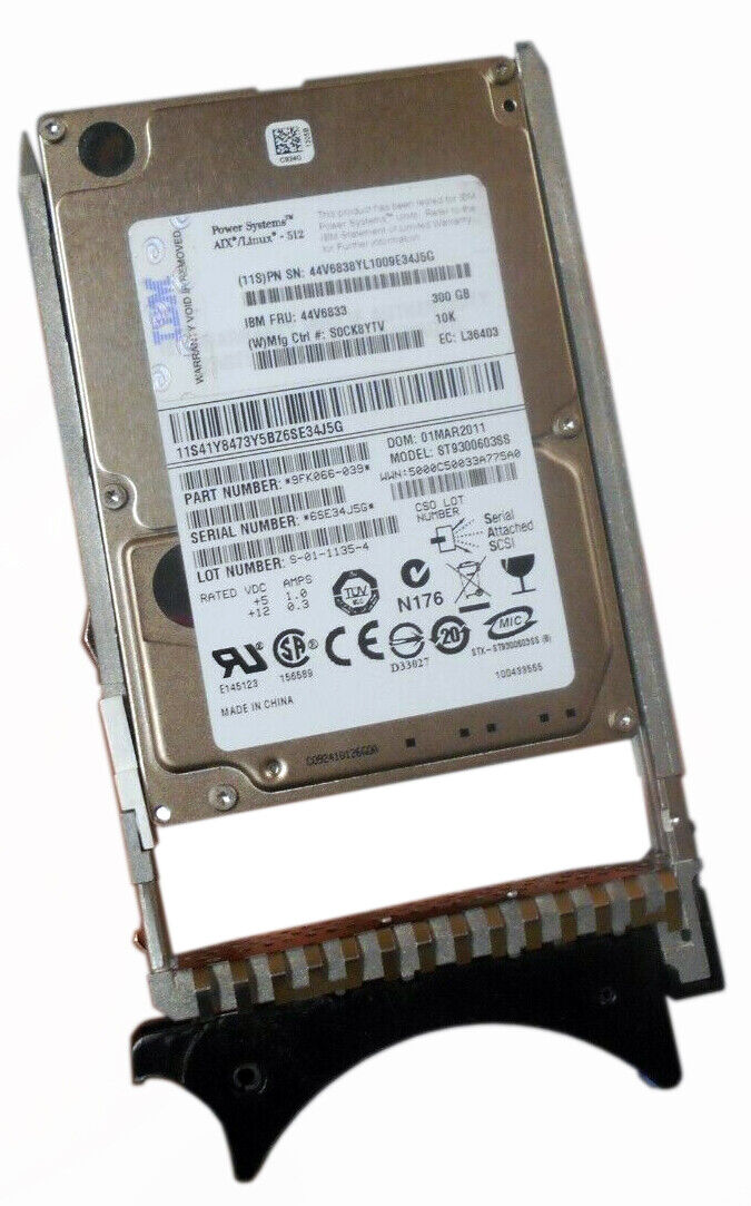 IBM 300GB 10K 6G SAS 2.5" RPM SFF (AIX) pSeries HDD No Tray // 44V6833 / 44V6838 / ST9300603SS (Used) // สินค้ารับประกัน โดย บริษัท อะไหล่เซิร์ฟเวอร์ จำกัด