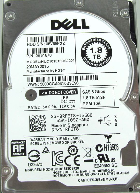 Dell 1.8TB 10K SAS Hard Drive 2.5" 6Gbps / 0RF9T8 / HUC101818CS4204 // (USED) สินค้ารับประกัน โดย บริษัท อะไหล่เซิร์ฟเวอร์ จำกัด