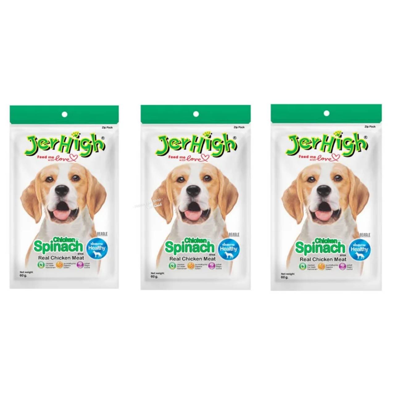 Jerhigh spinach stick 60g เจอร์ไฮ สติ๊ก ผักโขม น้ำหนัก 60 กรัม x 3 ซอง