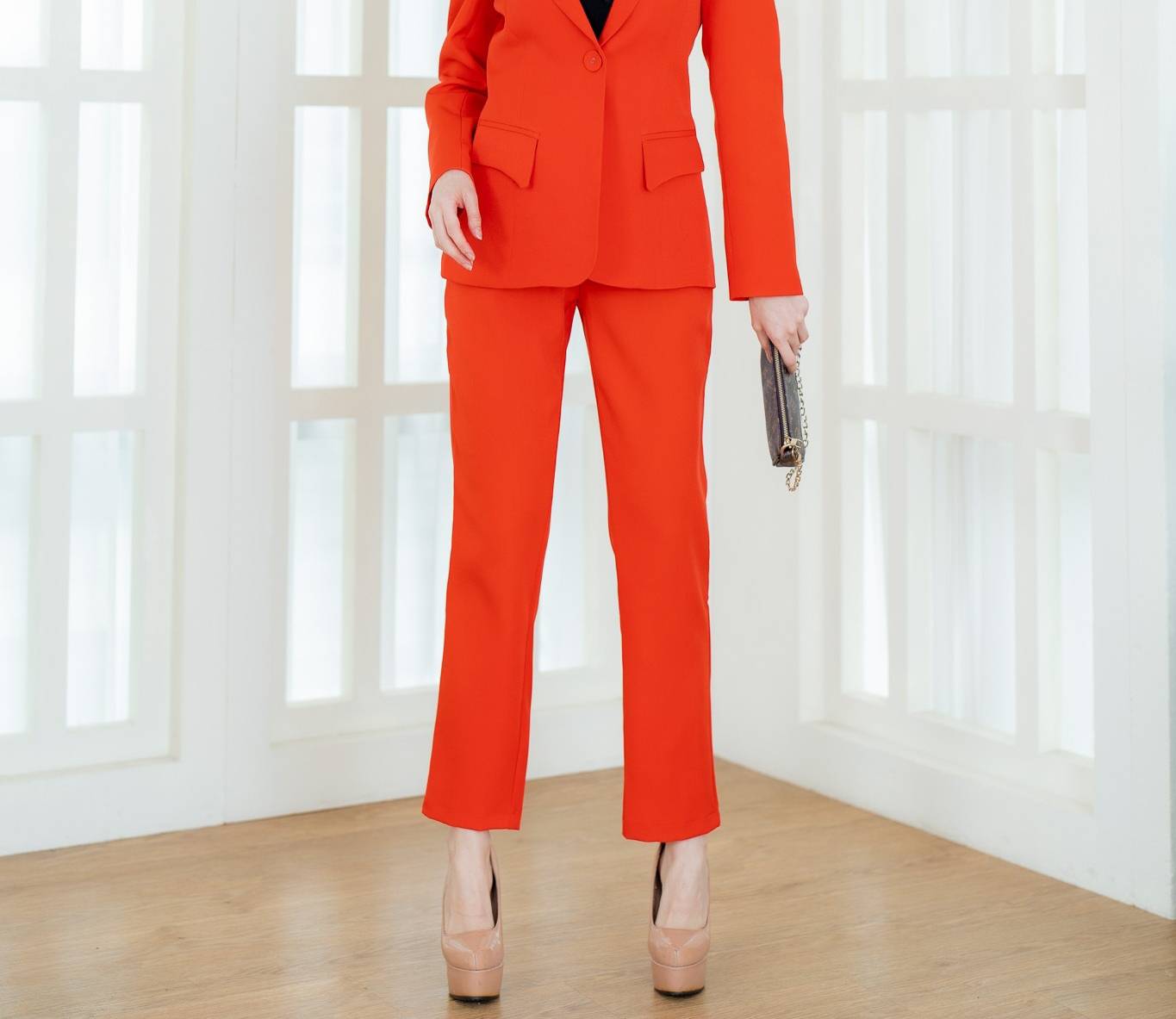 No.2249-2 กางเกงขายาวผู้หญิงขากระบอกเล็ก สีแดงสด/สีเขียวเข้ม/สีน้ำเงิน