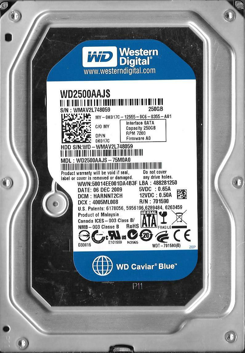 Dell /WD 250GB 7.2K 8MB SATA II 3.5" Hard Drive // 0K017C K017C // WD2500AAJS (Used) // สินค้ารับประกัน โดย บริษัท อะไหล่เซิร์ฟเวอร์ จำกัด