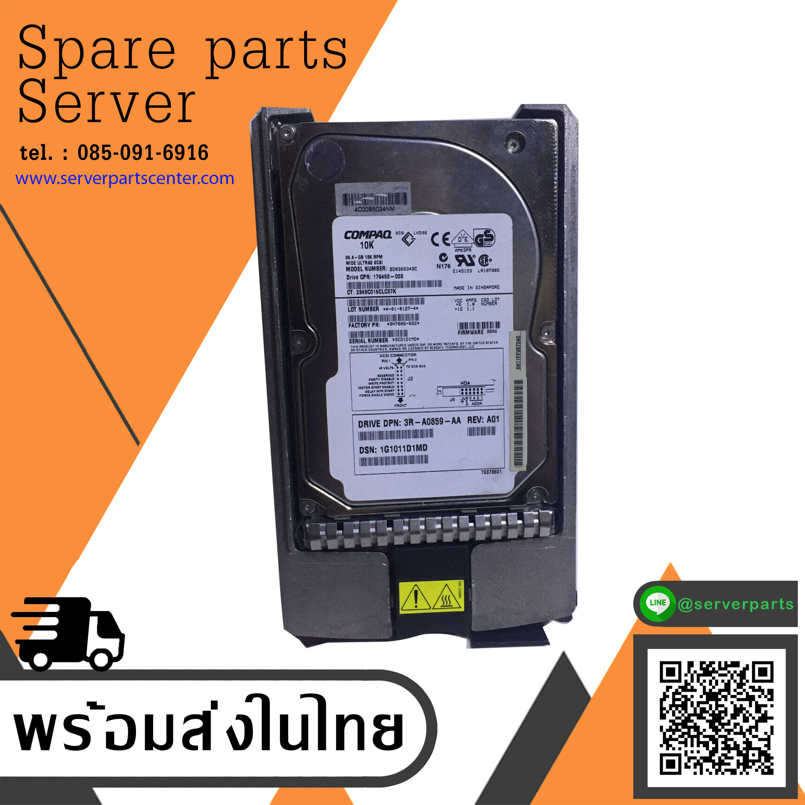 HP Compaq 36.4Gb 10K 80Pin Wide Ultra3 SCSI 3.5" HDD // 176498-003 / 3R-A0859-AA / BD0366349C (Used) // สินค้ารับประกัน โดย บริษัท อะไหล่เซิร์ฟเวอร์ จำกัด