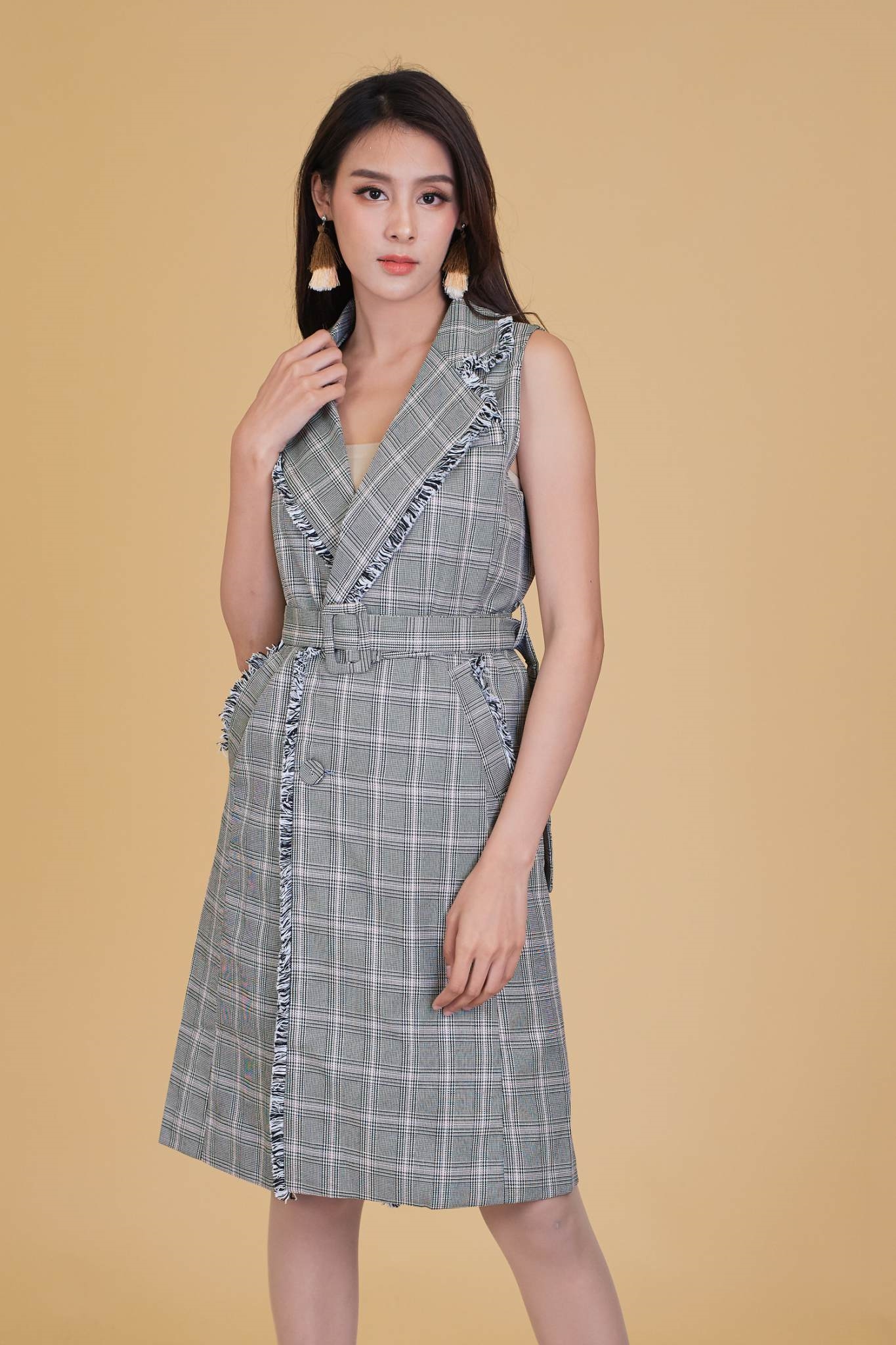 เดรสยาวลายสก็อต Grace Long vest (S-L) #1807