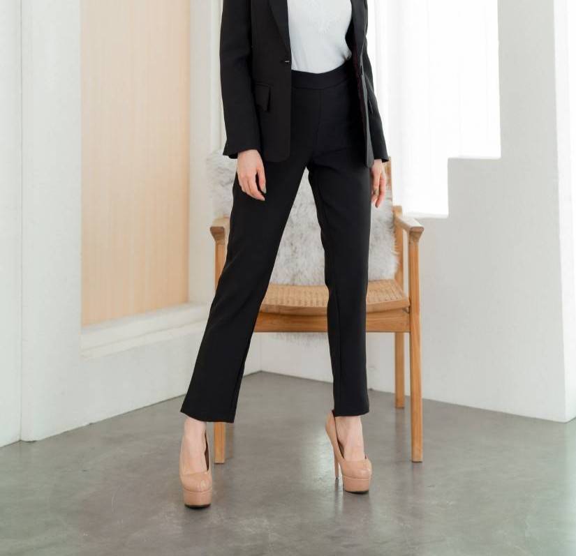 No.2249-2 กางเกงขายาวผู้หญิงขากระบอกเล็ก สีขาว/ดำ/กรม