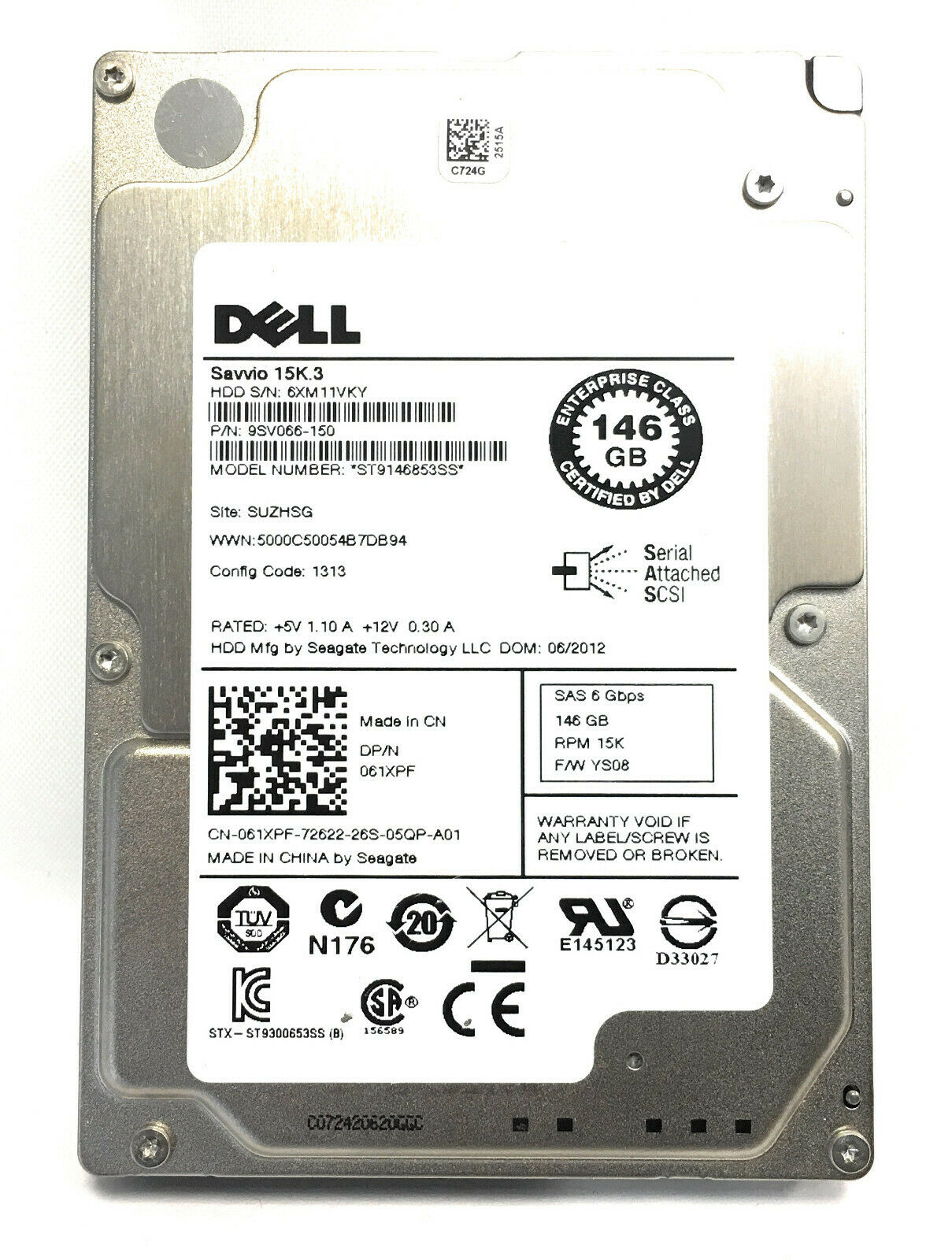 Dell 146GB 15K 6G SAS 2.5'' HDD Hard Drive // 061XPF / ST9146853SS / 9SV066-150 (Used) // สินค้ารับประกัน โดย บริษัท อะไหล่เซิร์ฟเวอร์ จำกัด