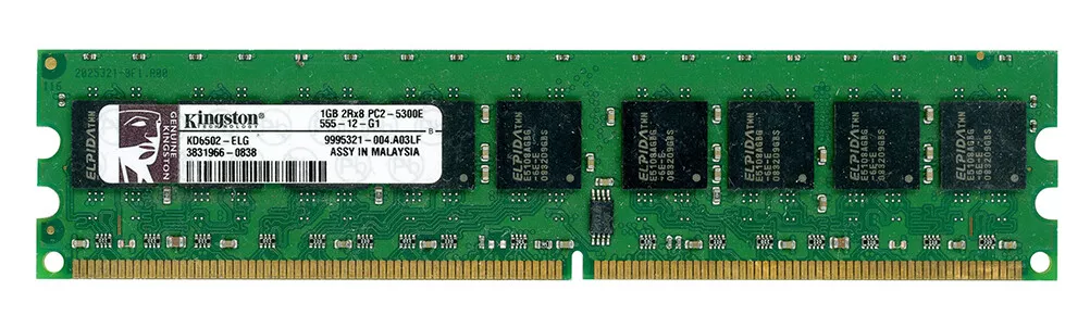 Kingston 1GB PC2-5300E 555-12-G1 Desktop RAM Module / 1GB 2Rx8 PC2-5300E / KD6502-ELG (Used) // สินค้ารับประกัน โดย บริษัท อะไหล่เซิร์ฟเวอร์ จำกัด