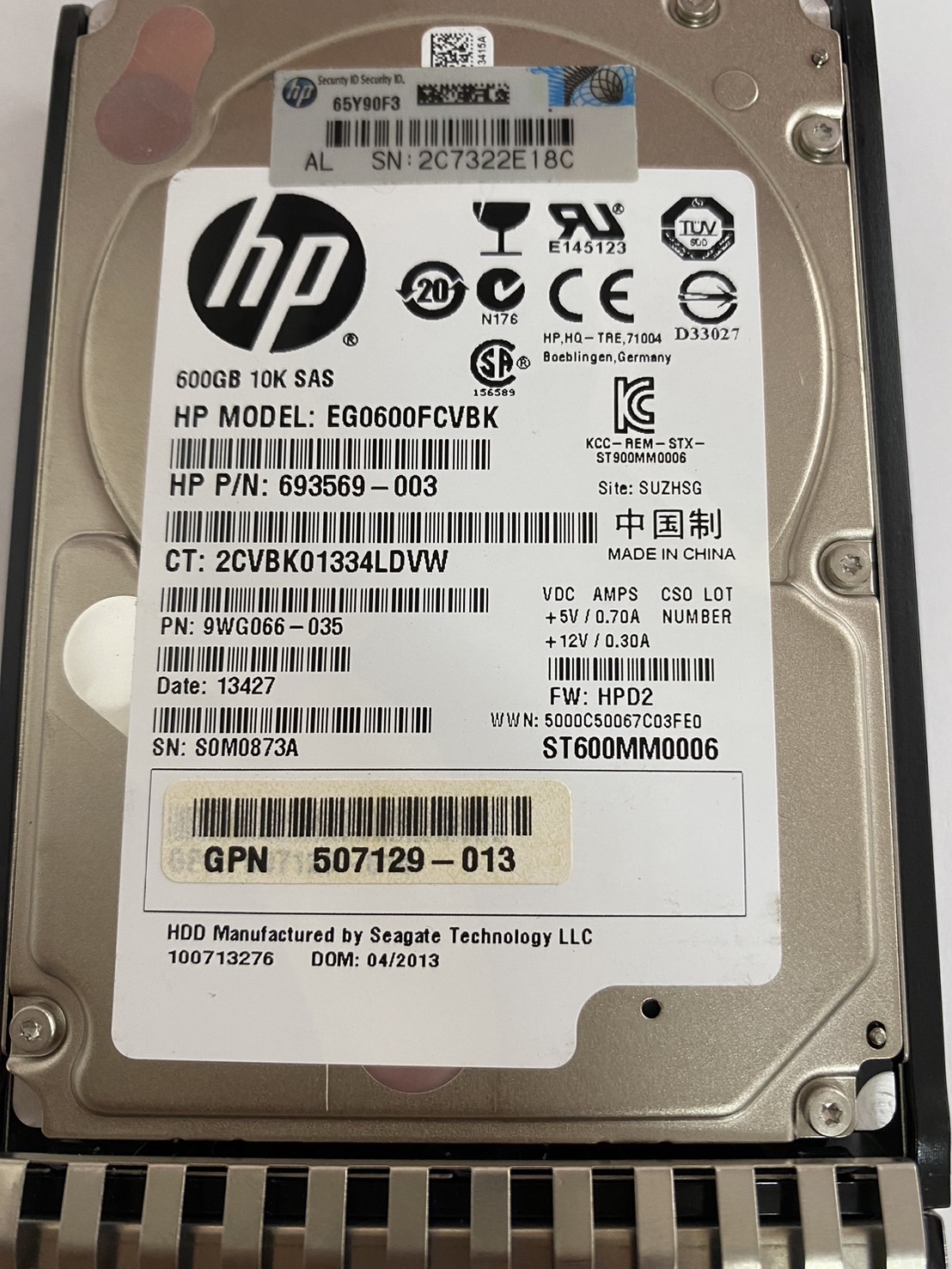 HP 600GB 10K 6G SAS 2.5" SC ENT Hard Drive // HDD 693569-003 / Tray 581311-001 / GPN 507129-013 / ST600MM0006 / EG0600FCVBK / 9WG066-035 (Used) // สินค้ารับประกัน โดย บริษัท อะไหล่เซิร์ฟเวอร์ จำกัด