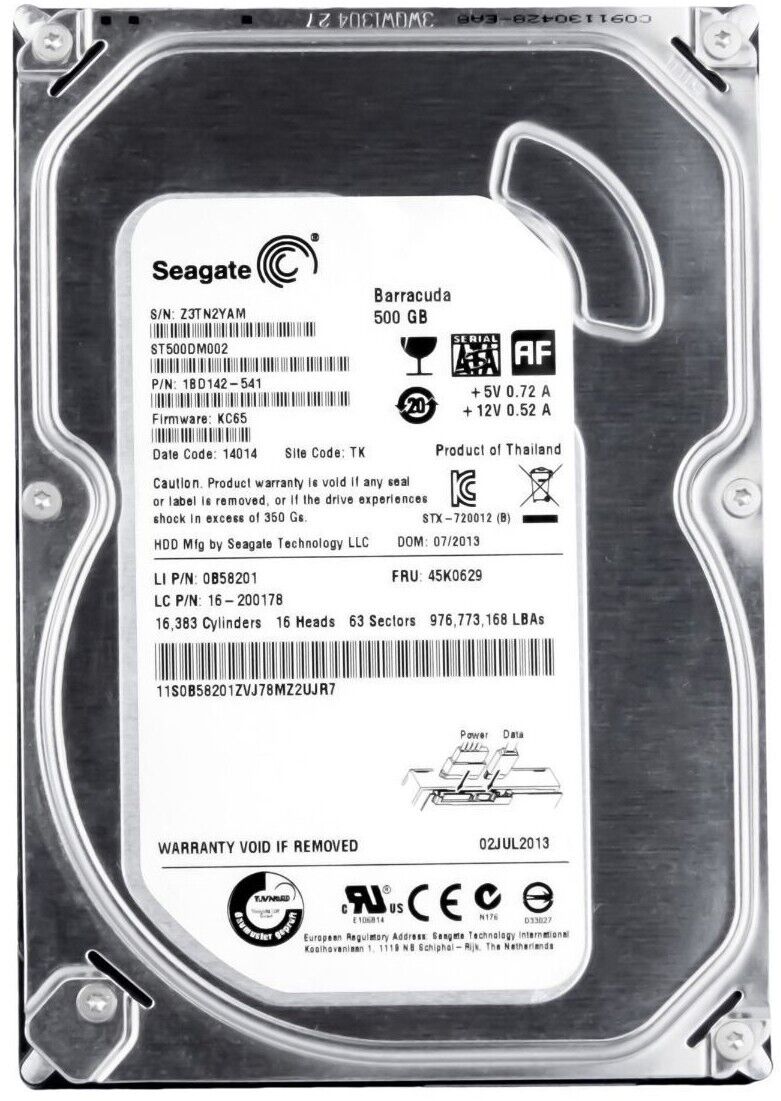 Lenovo / Seagate 500GB 7.2K 16MB SATA III 3.5" 45K0629 0B58201 ST500DM002 ST500DM002// สินค้ารับประกัน โดย บริษัท อะไหล่เซิร์ฟเวอร์ จำกัด