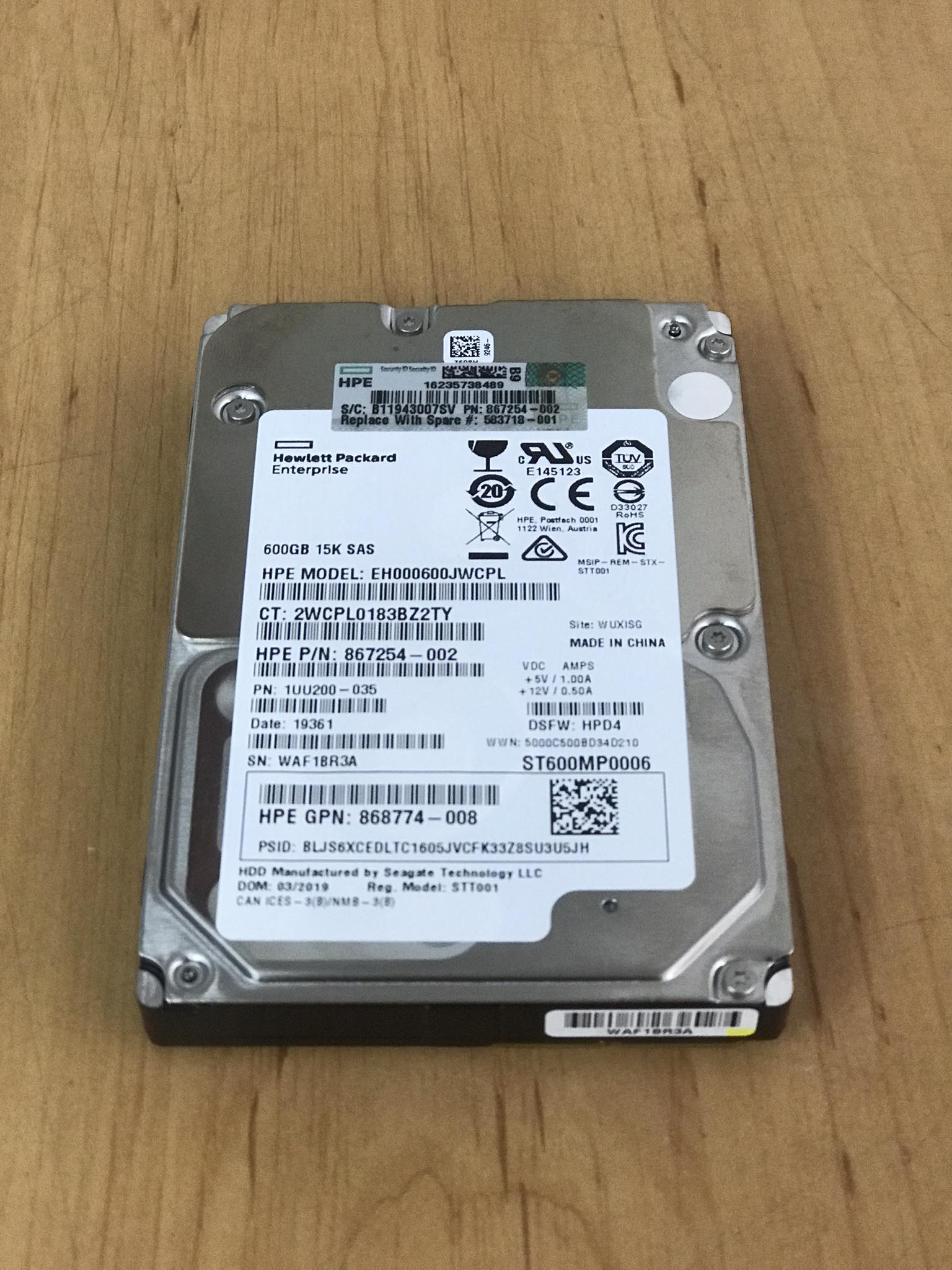 HP Enterprise 600GB 15K 12G SAS 2.5'' , 867254-002, EH00600JWCPL, 1U200-035, GPN 868774-008, ST600MP0006 (Used) // สินค้ารับประกัน โดย บริษัท อะไหล่เซิร์ฟเวอร์ จำกัด