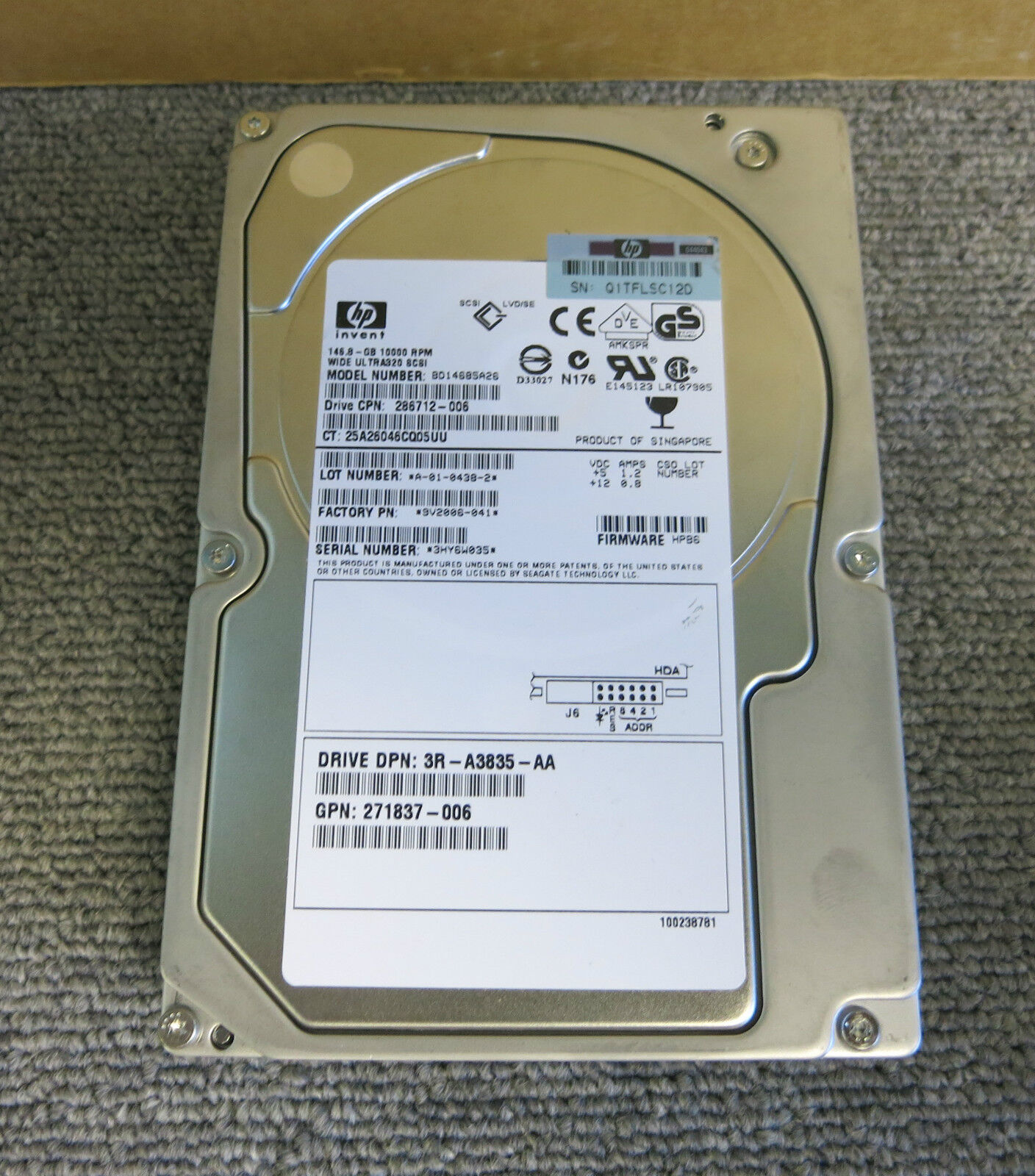 HP 146GB 10K 8MB SCSI U320 80Pin 3.5" Hard Disk // BD14685A26 / 286712-006 // GPN 271837-006 (Used) // สินค้ารับประกัน โดย บริษัท อะไหล่เซิร์ฟเวอร์ จำกัด
