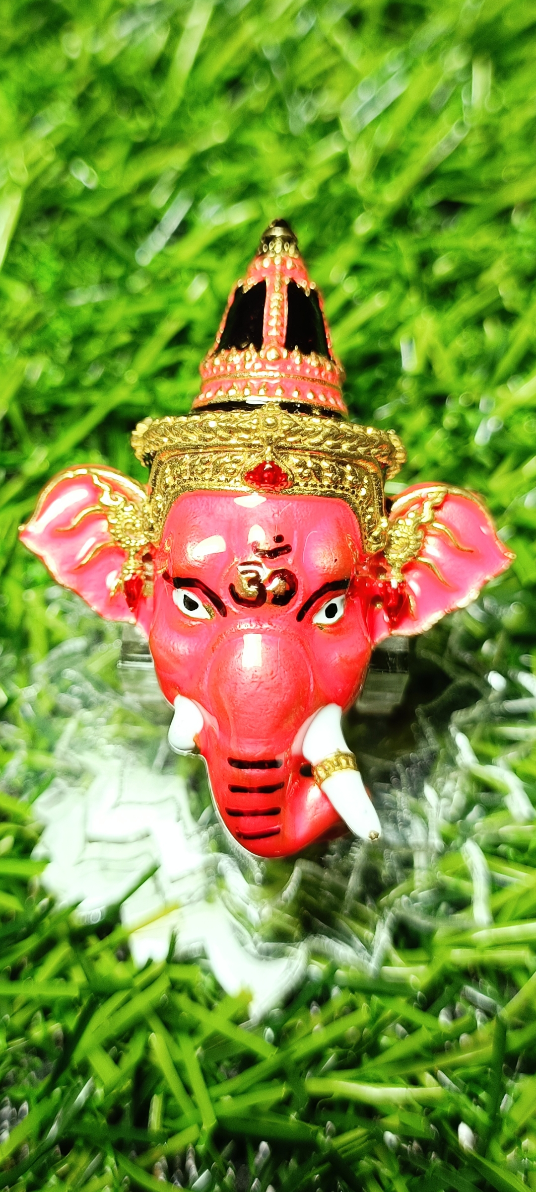 เศียรพระพิฆเณศประทานพร หลวงพ่อพัฒน์ วัดห้วยด้วน ปี 2565 เนื้อทองทิพย์ลงยาชมพู หมายเลข๔๙